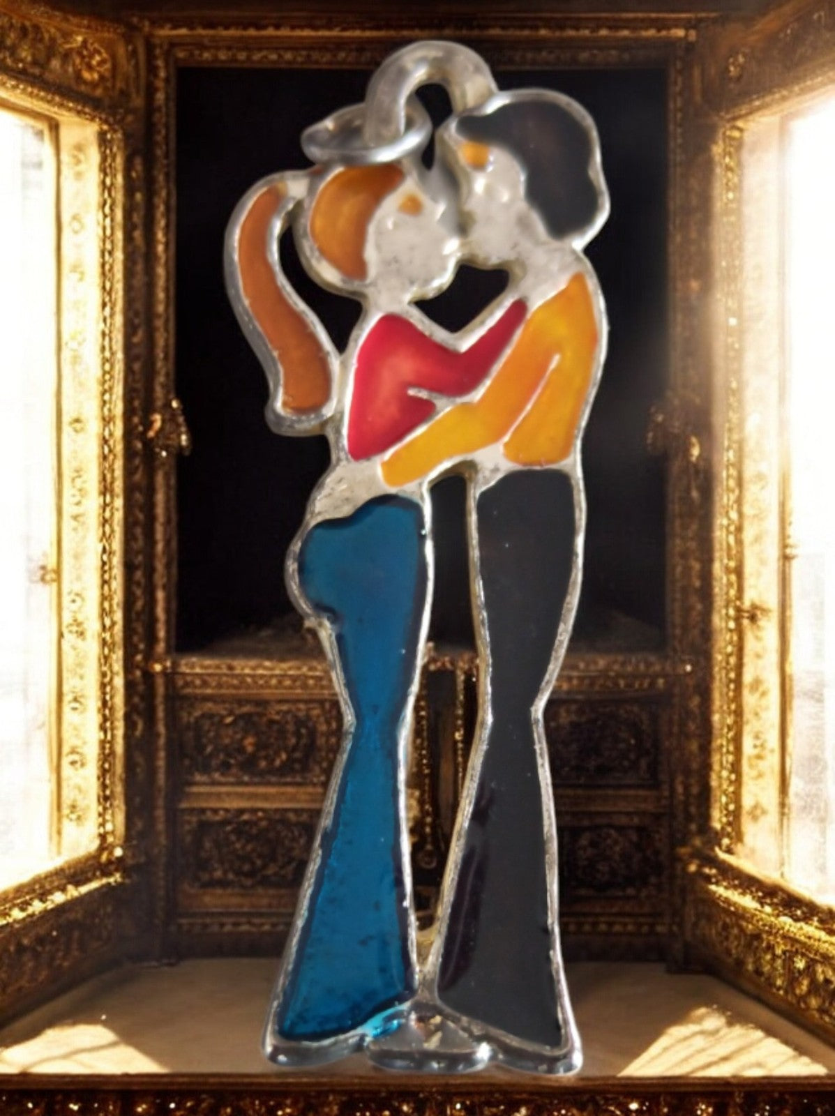Pendentif vintage émaillé couple années 70 style pop art NOS deadstock