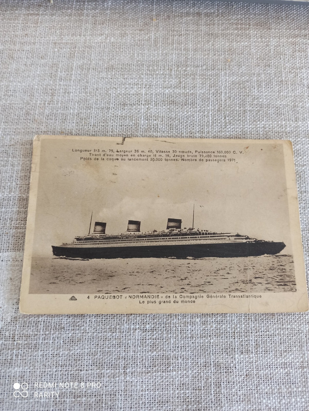 Carte Postale Ancienne Paquebot Le Normandie Transatlantique Collection Marine
