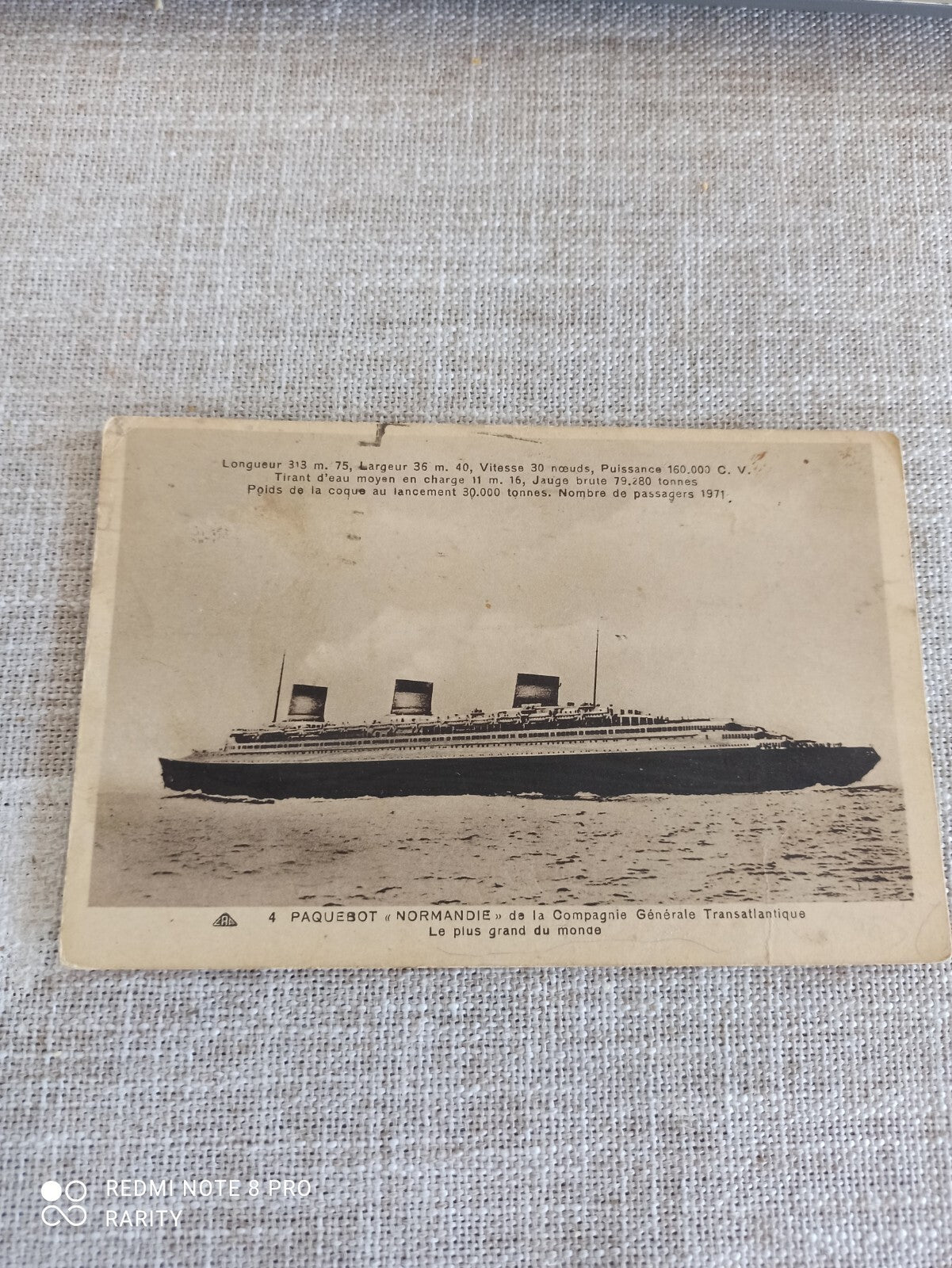 Carte Postale Ancienne Paquebot Le Normandie Transatlantique Collection Marine