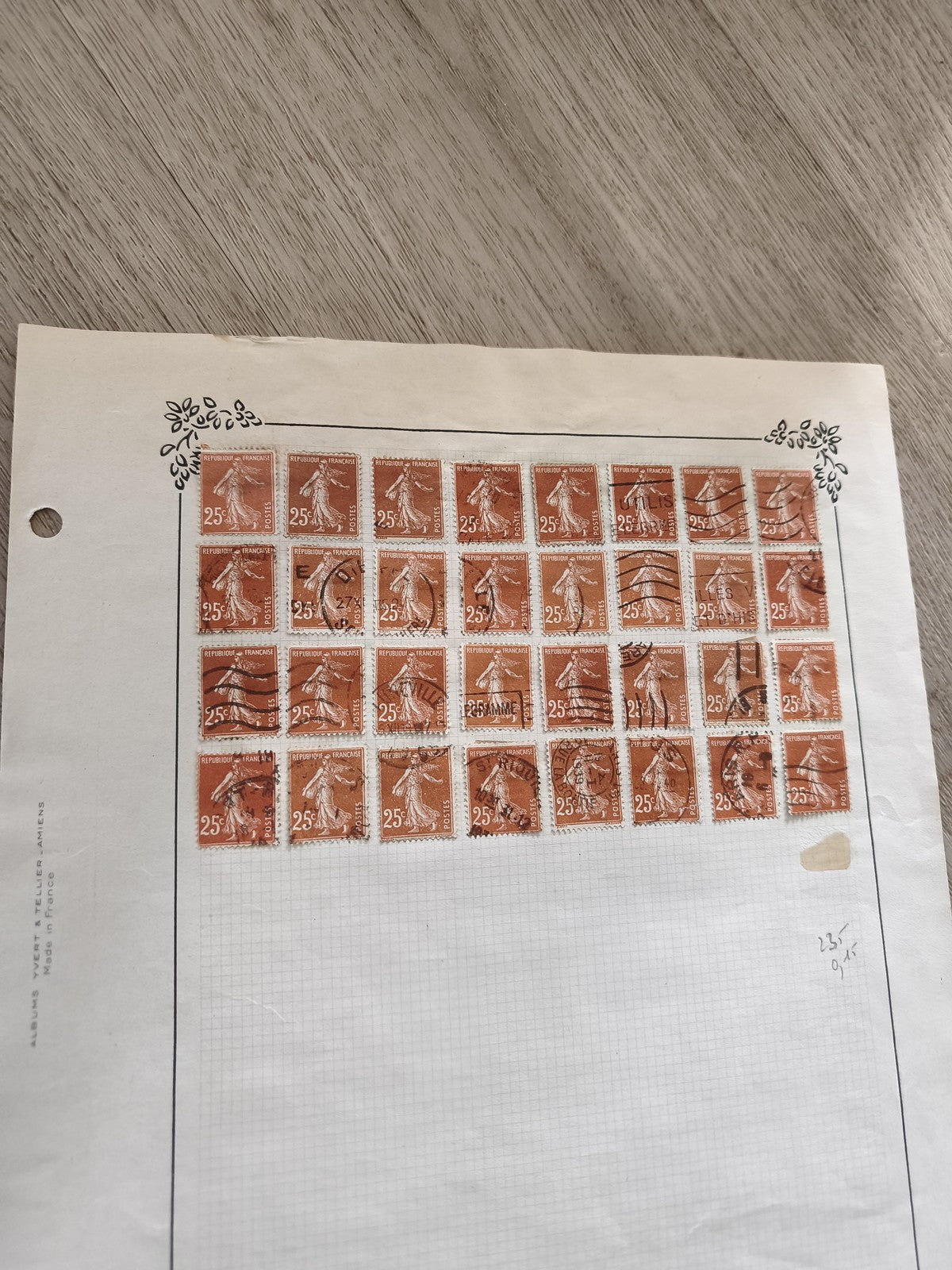 Gros lot anciens timbres Marianne 25c orange oblitérés planche philatélie étude