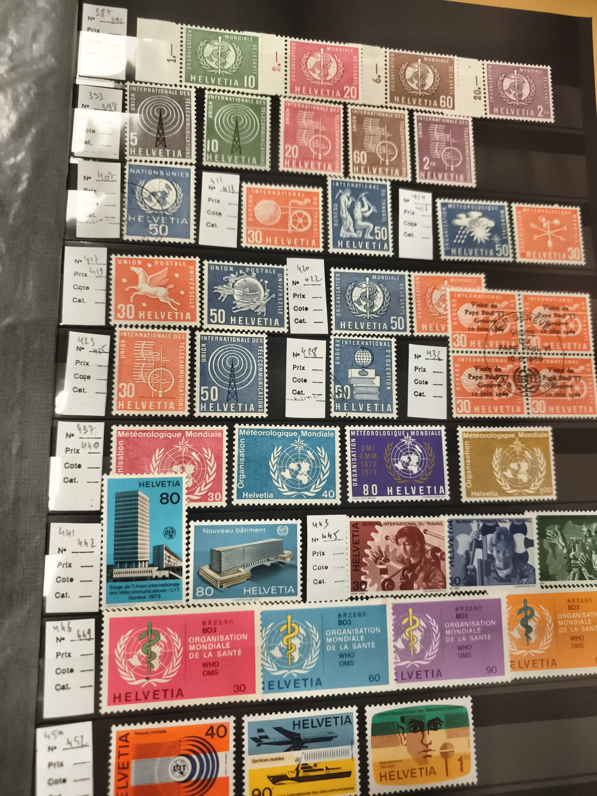 Lot timbres Helvetia ONU OMS Suisse thématique santé organisation philatélie