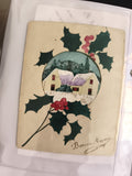 Carte postale ancienne Bonne Année houx neige illustration vintage