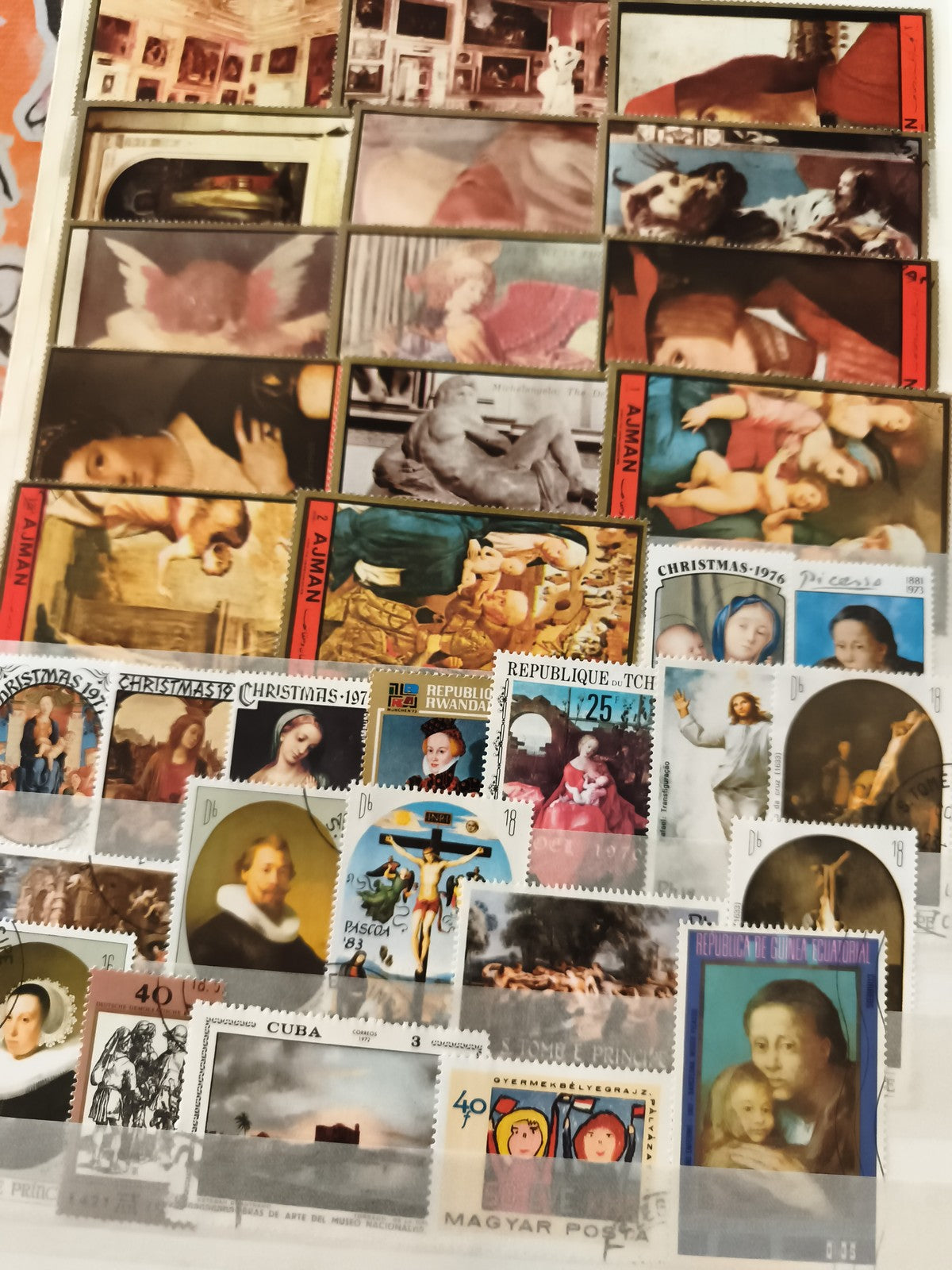 Timbres illustrés art religieux peinture Ajman Noël thématique philatélie