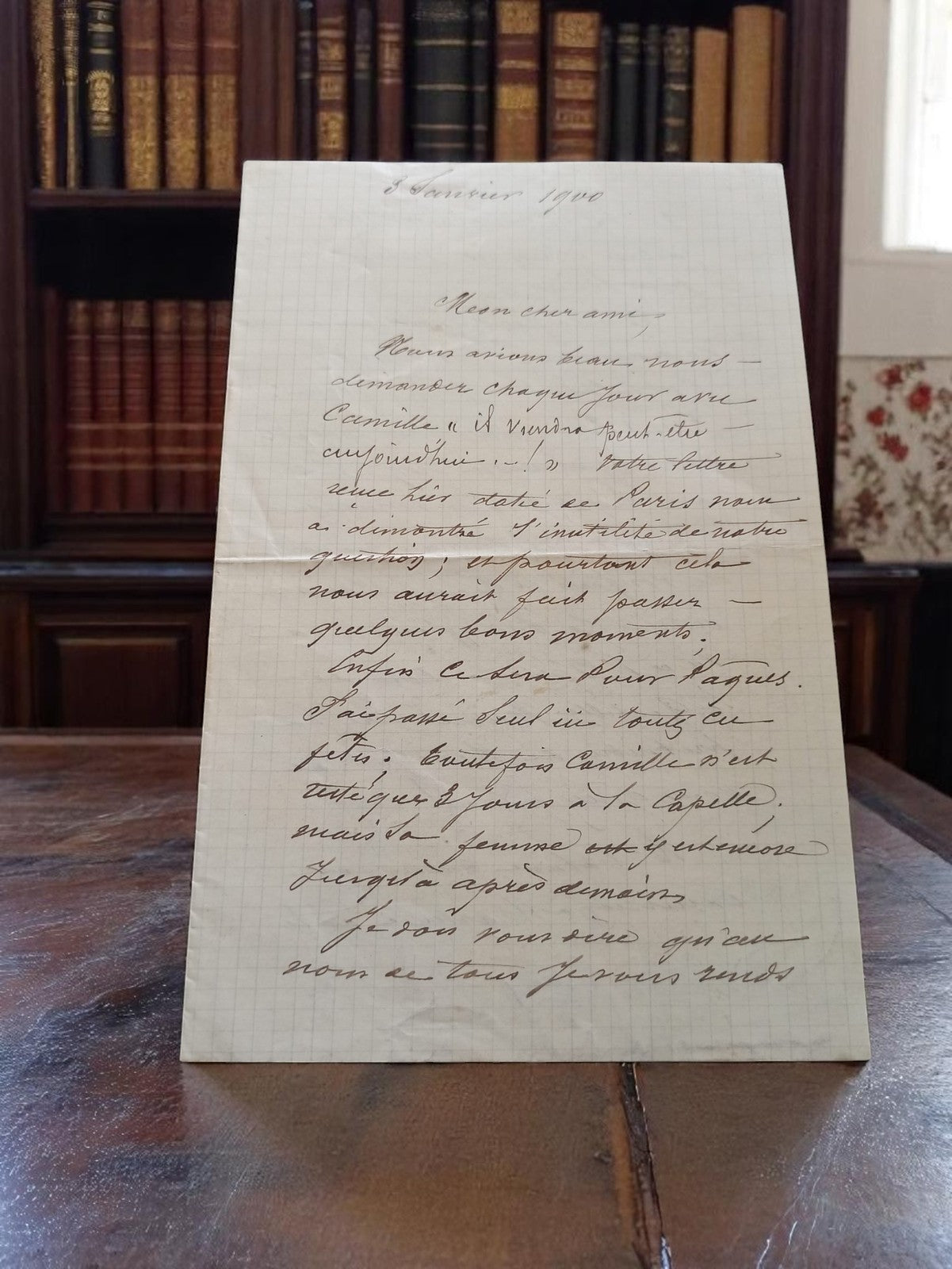 Lettre manuscrite 1909 St Didier-en-Velay encre noire papier quadrillé