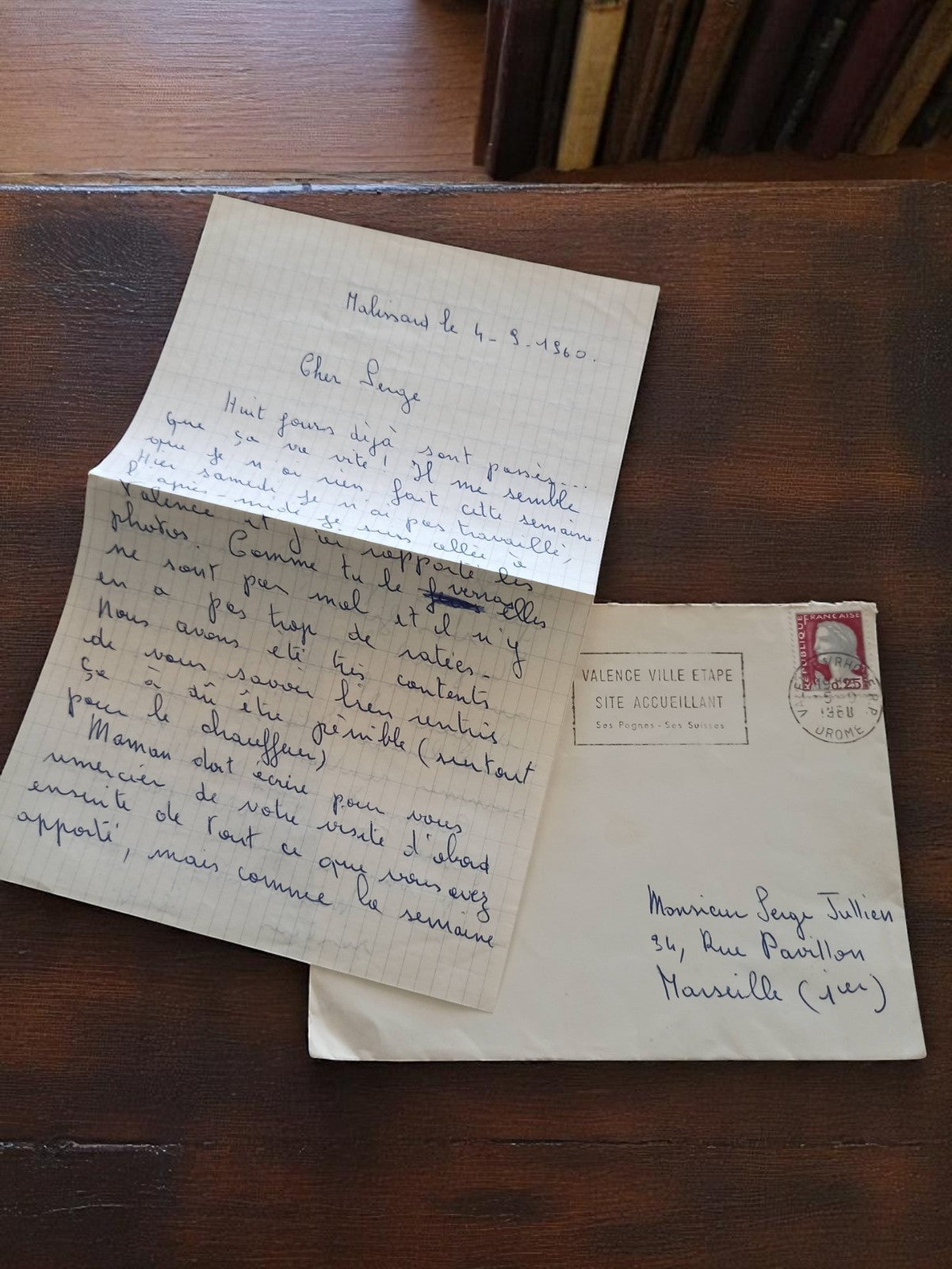 Lettre manuscrite vintage 1960 Marseille avec enveloppe papier timbre Valence