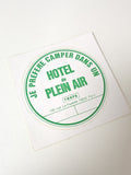 Vintage autocollant publicitaire ancien hôtel plein air, déco rétro collection