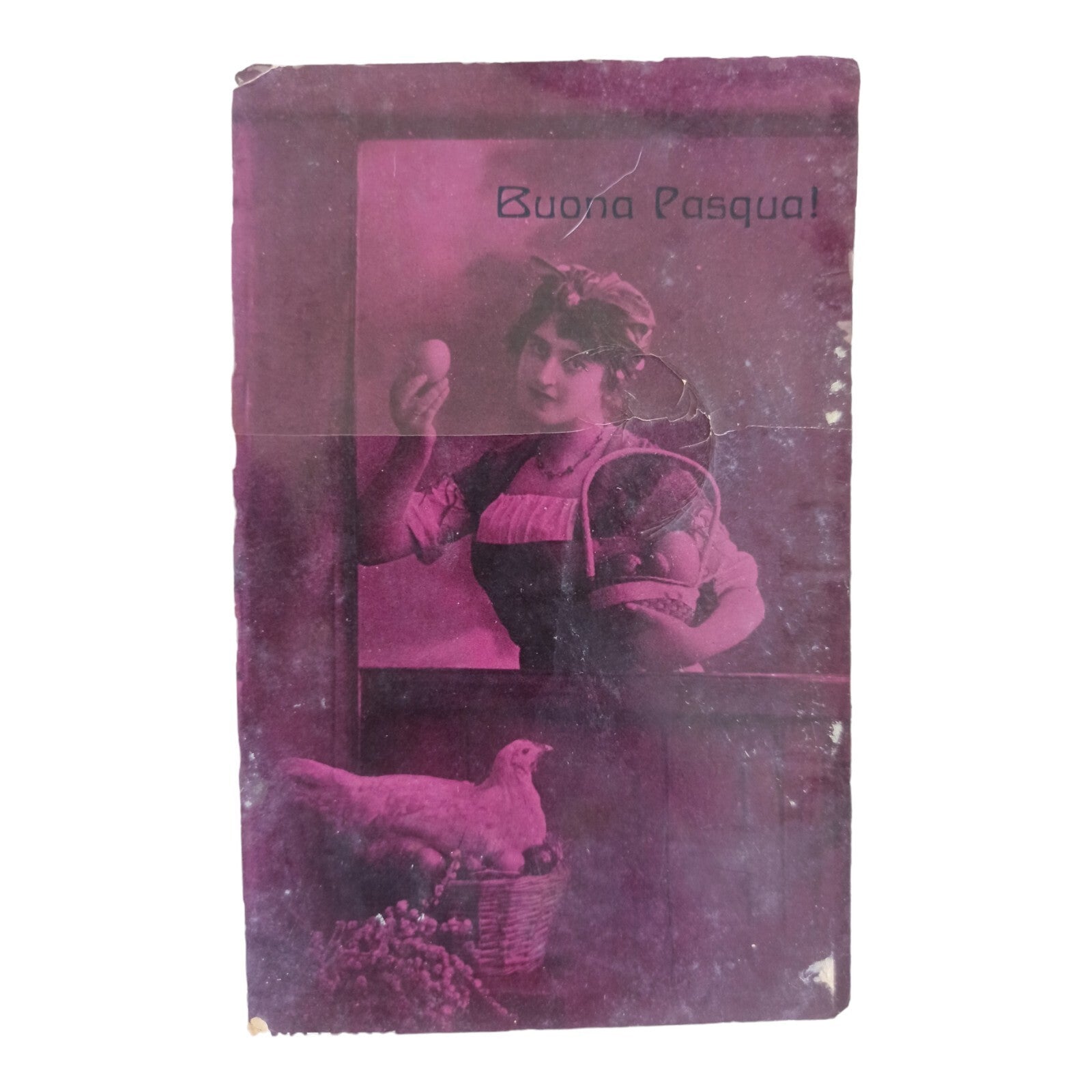 Carte postale Buona Pasqua Italie Tunisie 1916 encadrée photo femme œuf