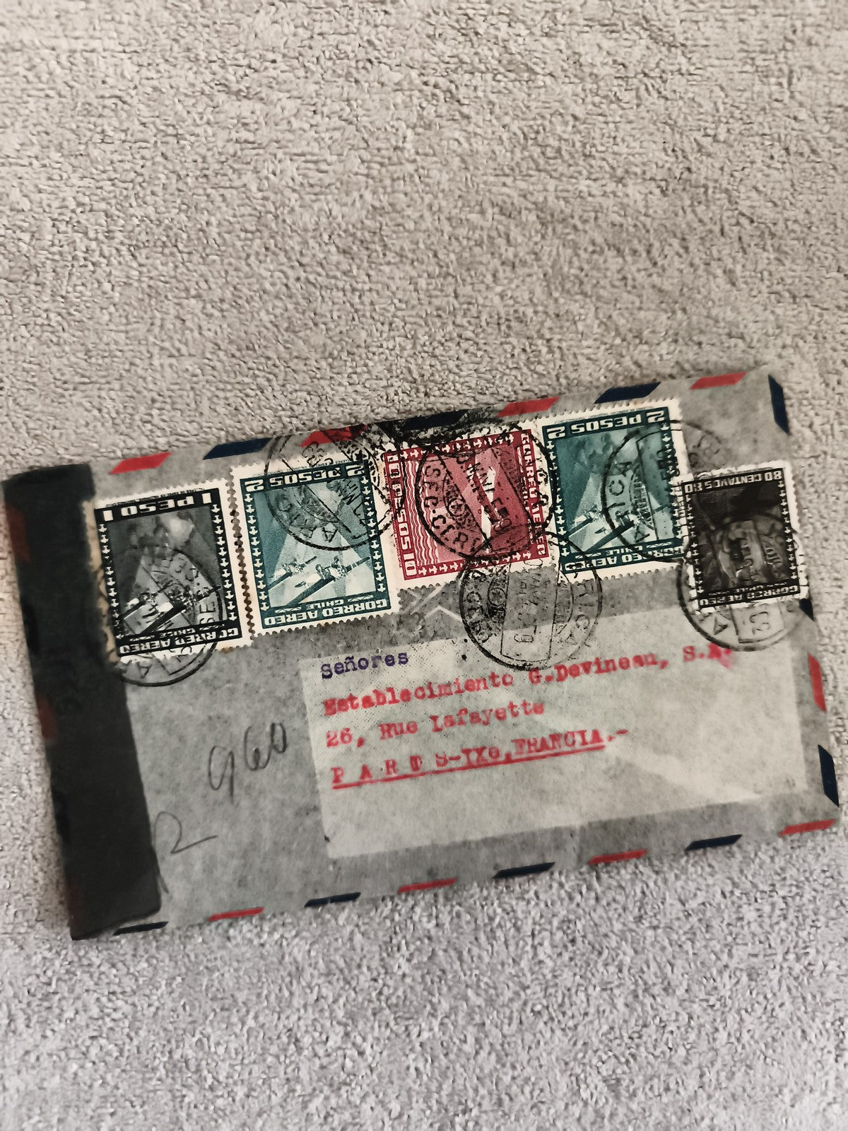 Lettre affranchie timbres aériens Espagne années 50 philatélie courrier avion