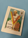 Carte postale Monaco Churchill 1874-1974, timbre oblitéré, fond coloré