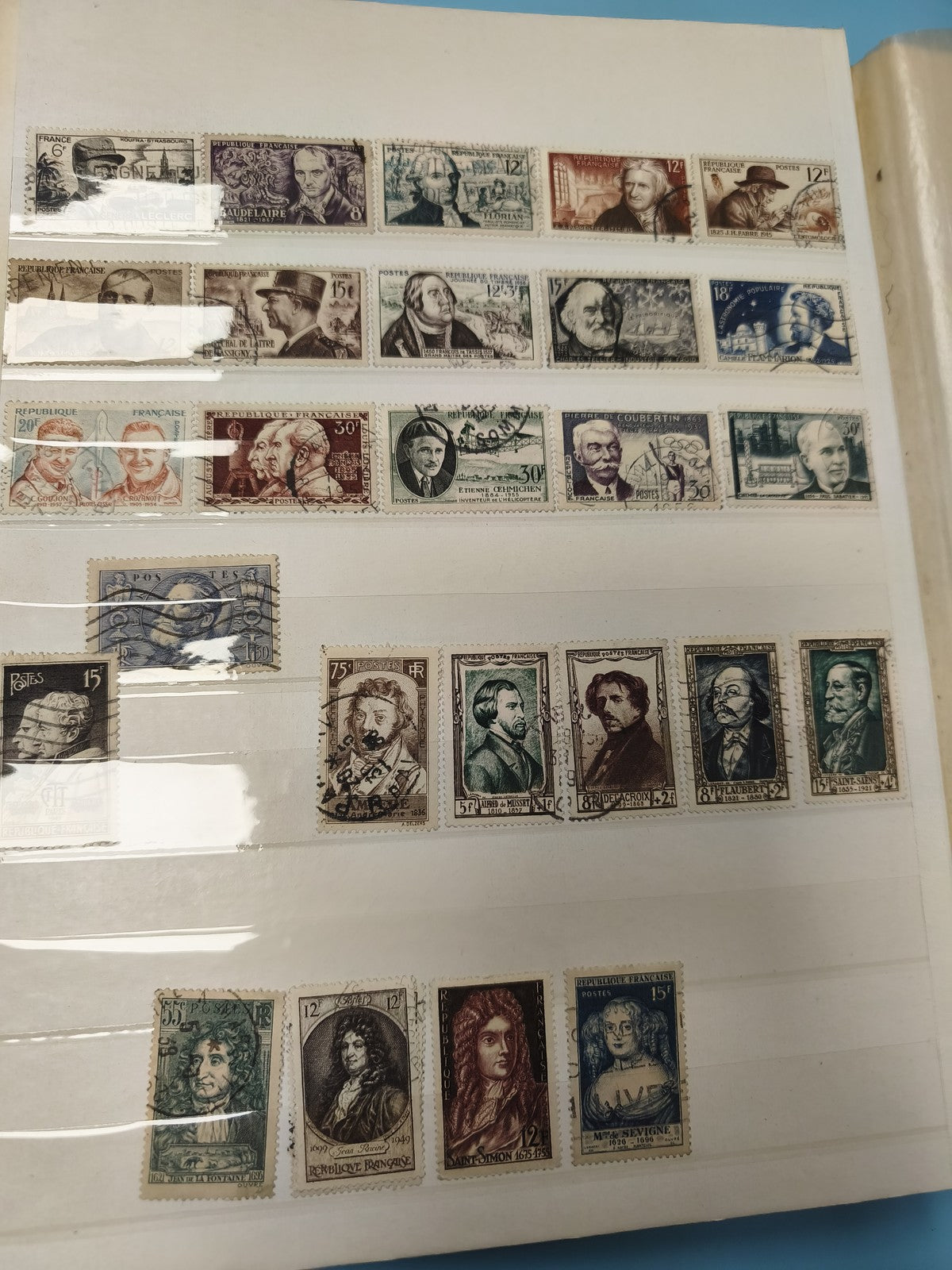Lot anciens timbres oblitérés France portrait personnages historiques philatélie