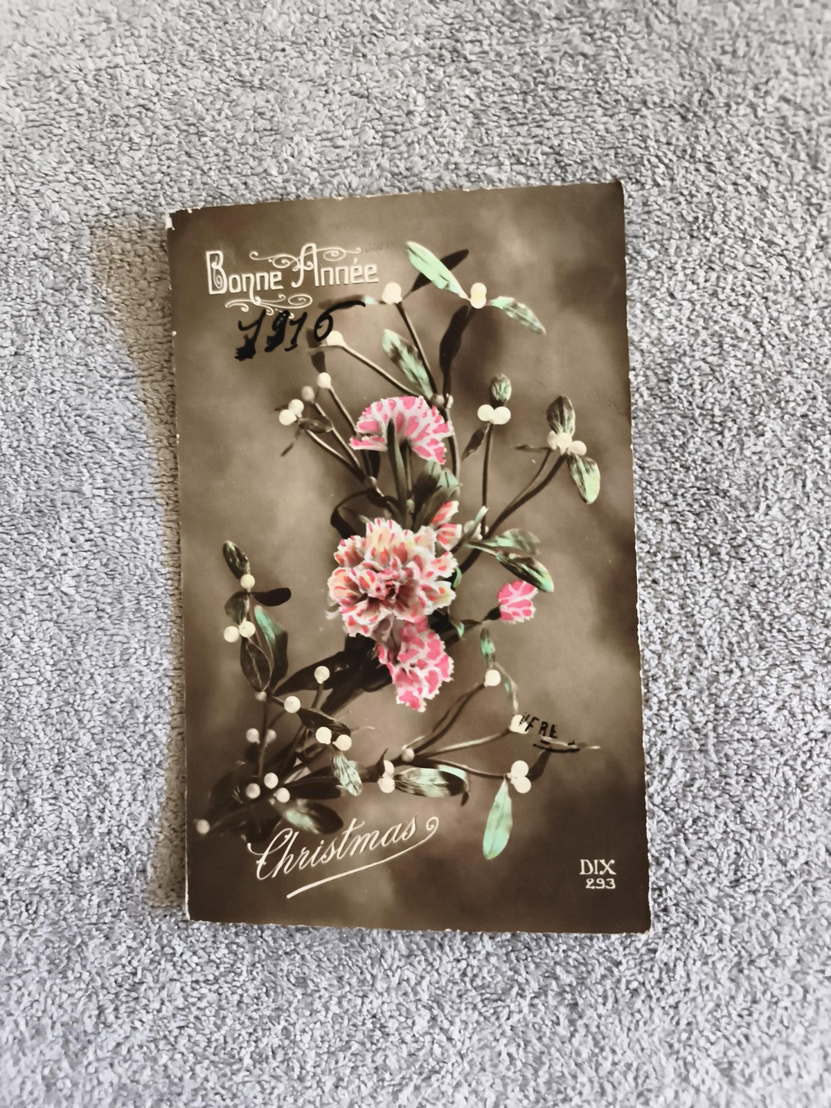 CPA Bonne Année 1916 fleurs gui DIX 293 carte postale ancienne Christmas