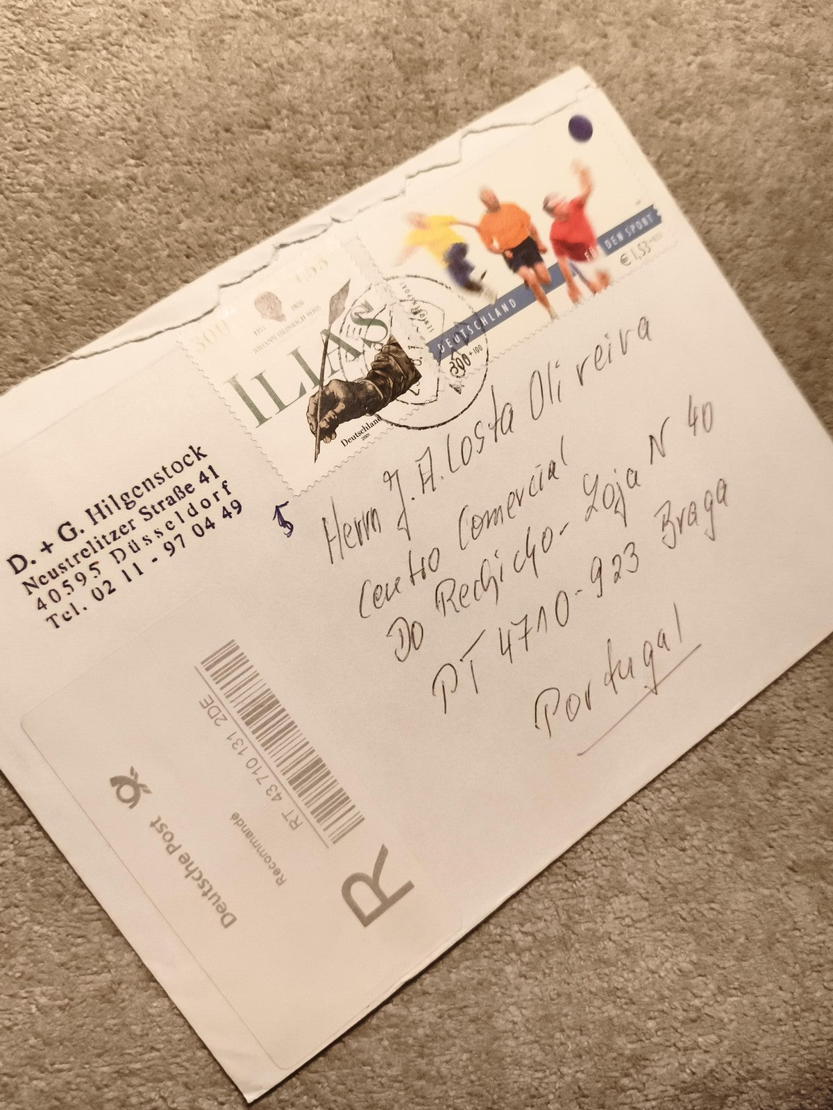 Lettre affranchie Allemagne 2005 timbres sport Ilias oblitérés recommandé philat