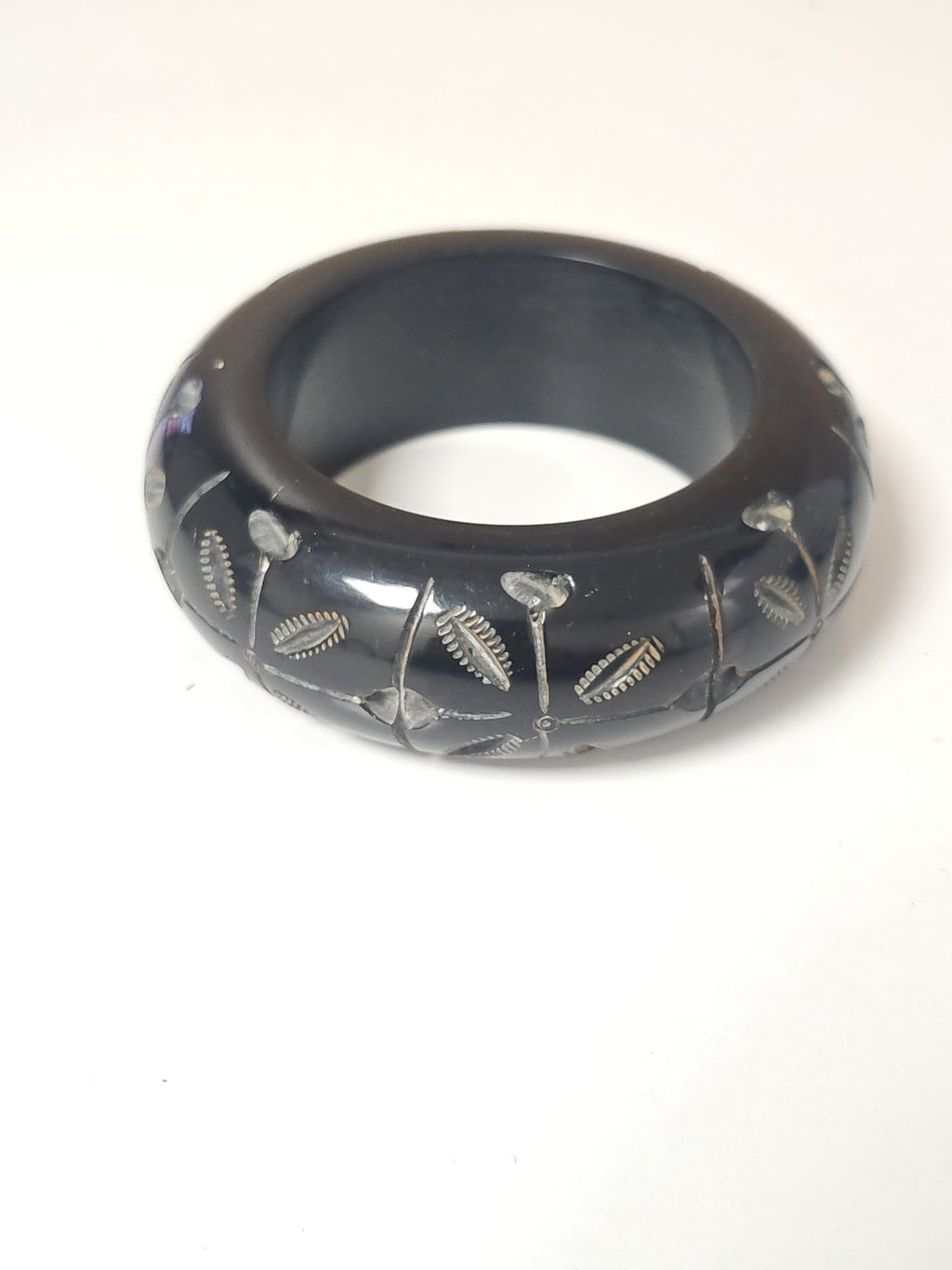 Bracelet jonc bakélite noire années 30 élégant bijou rétro art déco femme