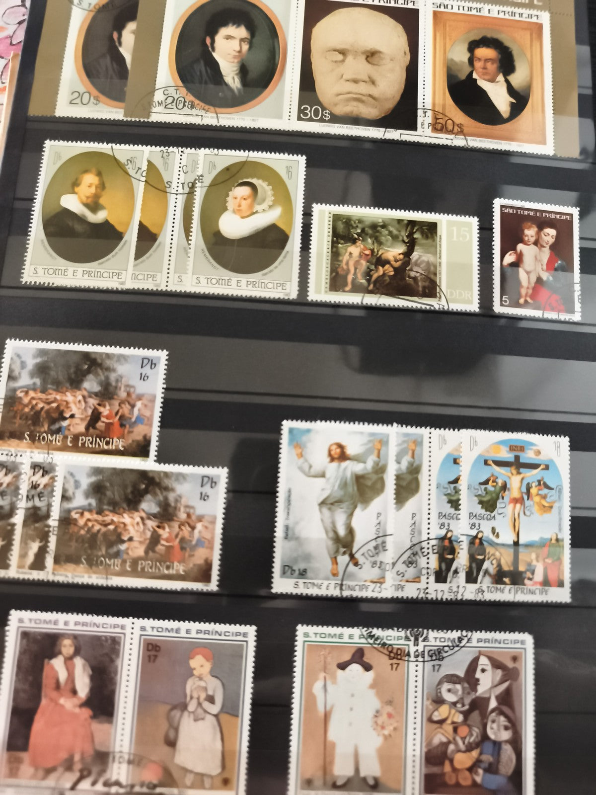 Timbres anciens São Tomé e Príncipe arts peinture oblitérés lot philatélie vinta