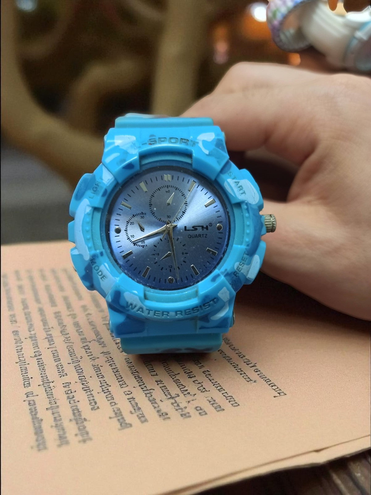Montre homme LSH quartz bleue sport vintage rétro étanche montre-bracelet