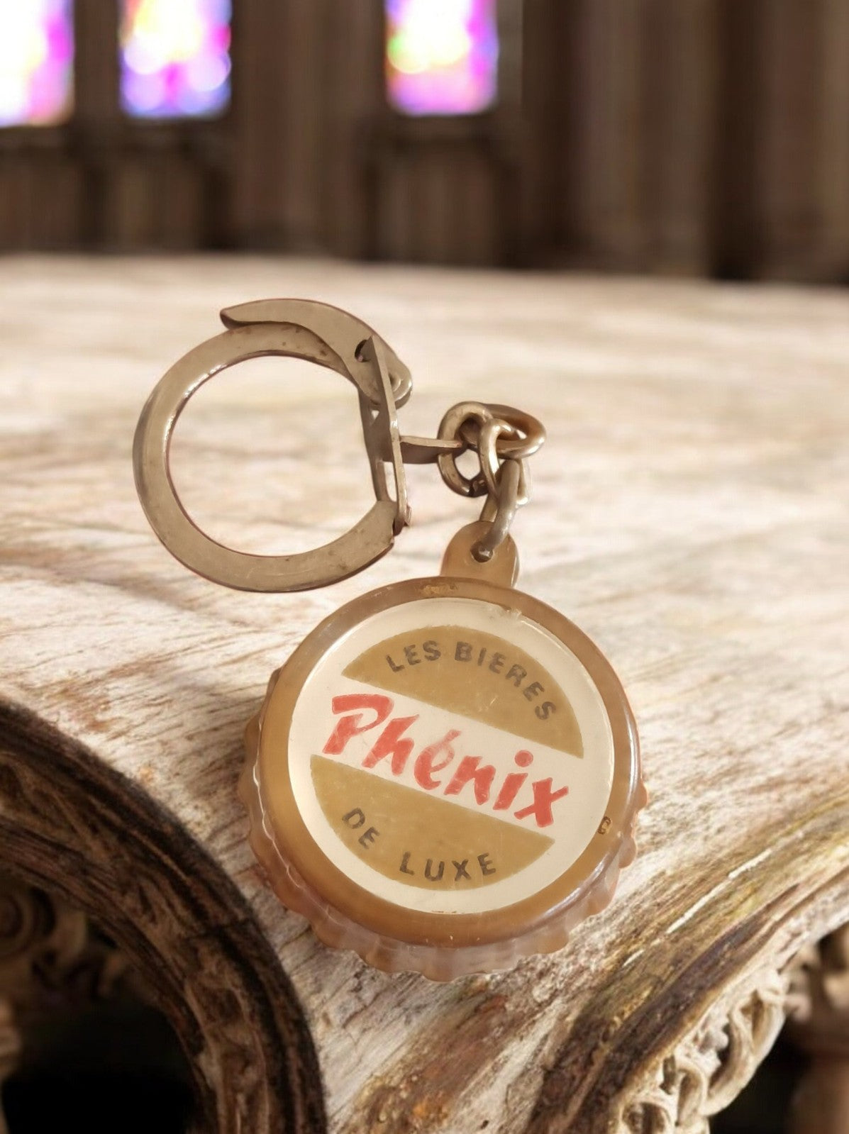 Porte-clés vintage bières Phénix publicitaire, capsule rétro bar ancien