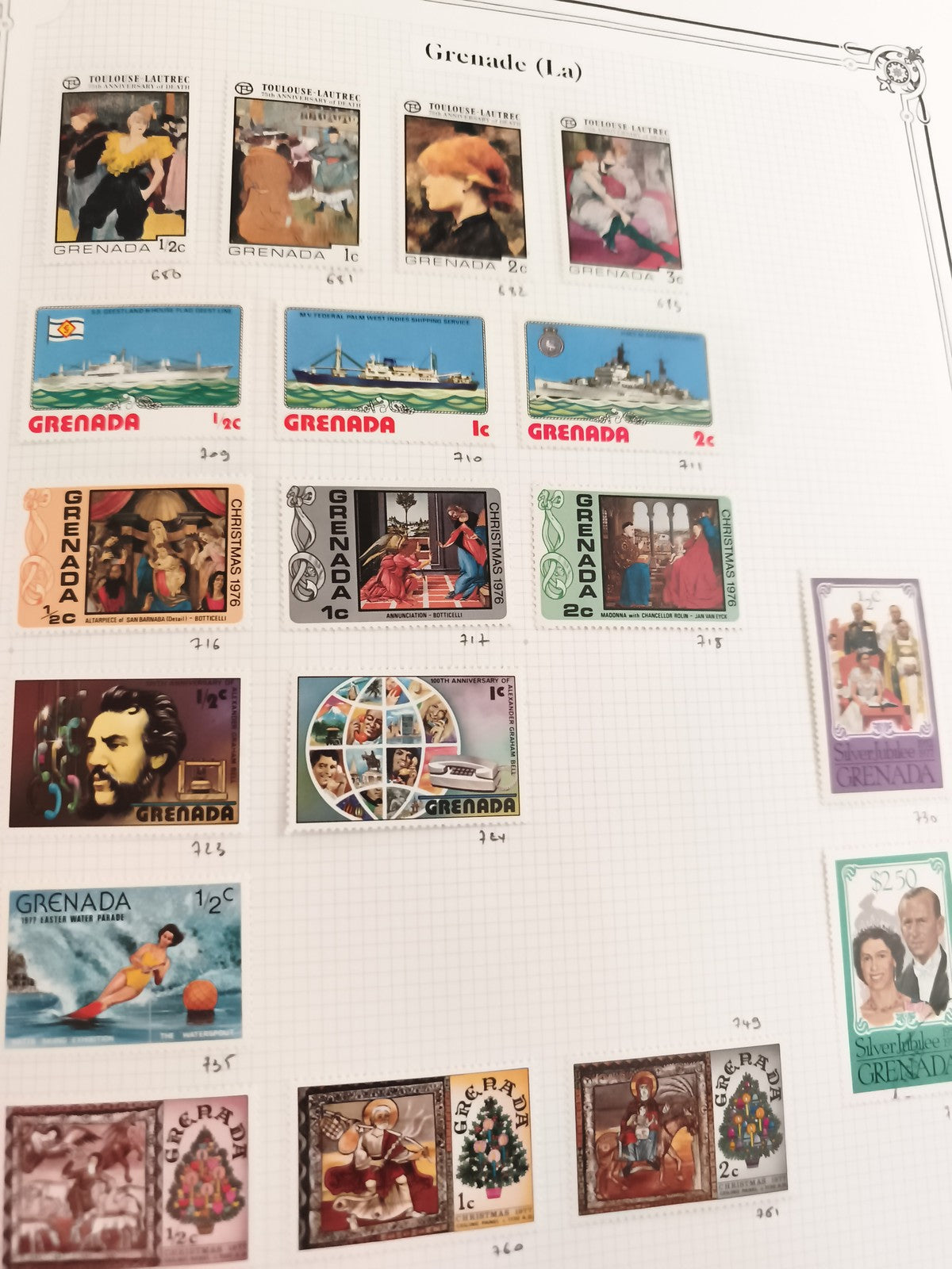 Timbres anciens Grenade Grenada thématiques Noël art bateaux personnages