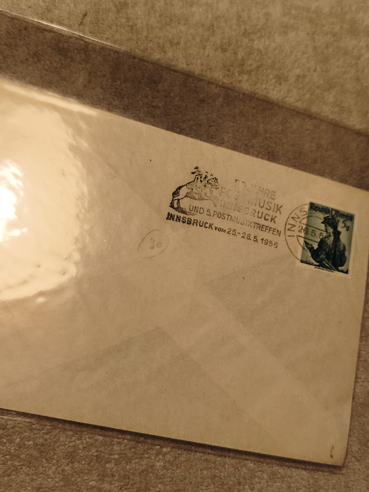 Lettre oblitérée Autriche 1956 Innsbruck timbre 3g philatélie (Ref 27)