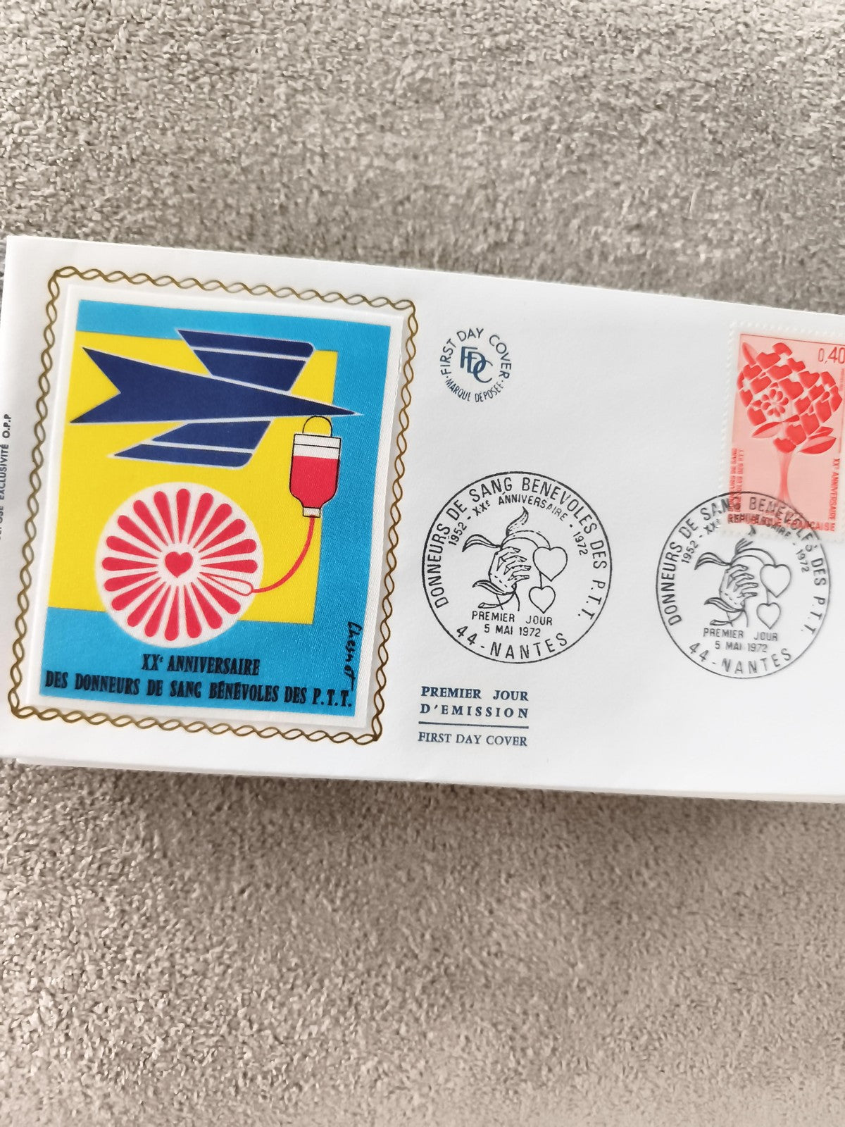 Lettre FDC 1972 donneurs de sang PTT, premier jour, philatélie ancienne