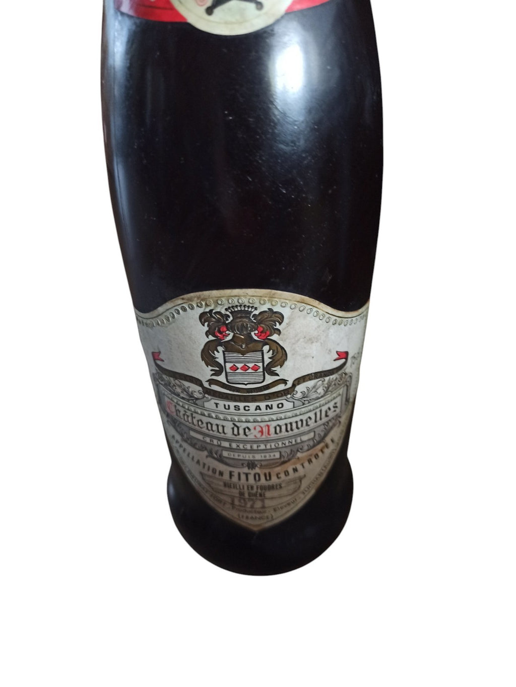 Bouteille vin 1974 Château de Nouvelles Fitou, étiquette blason, vintage rare