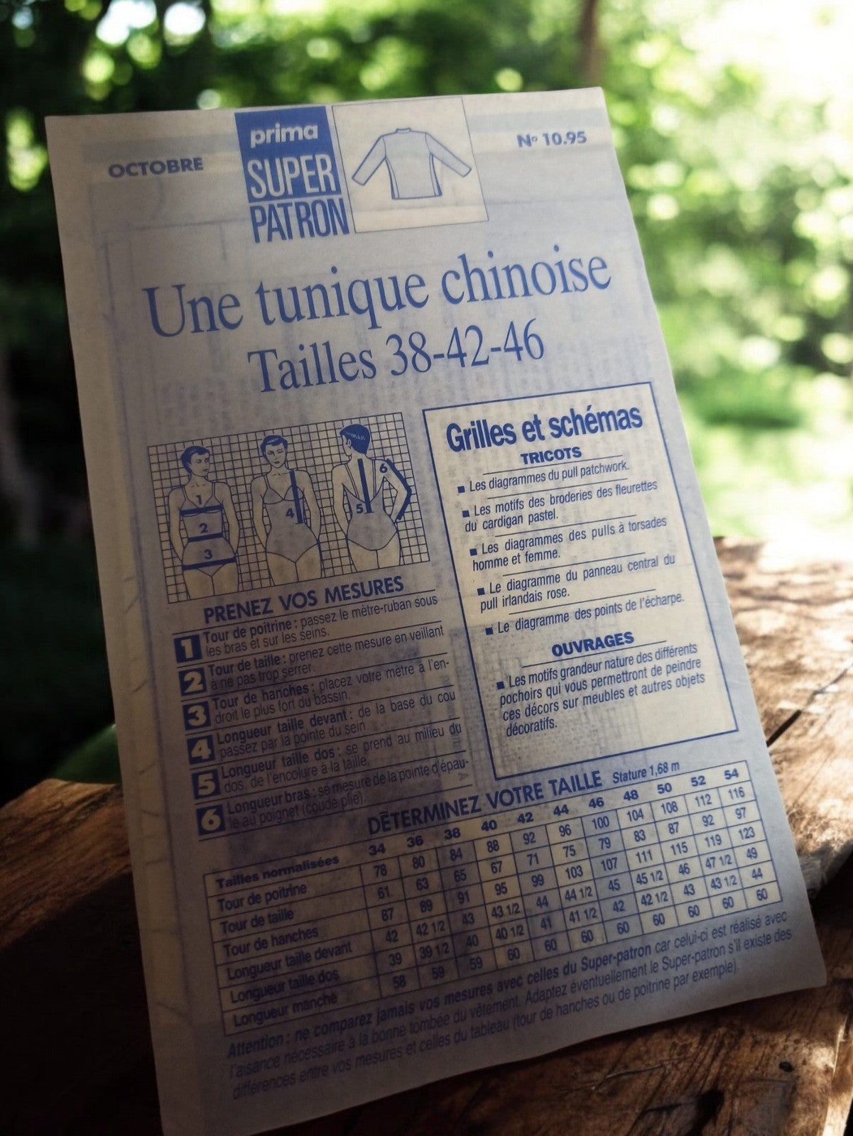 Patron Prima Super Patron tunique chinoise vintage années 80, tailles 38-42-46