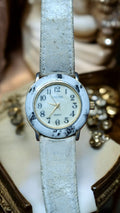 Montre femme Katime vintage quartz, cadran blanc, bracelet aspect vieilli
