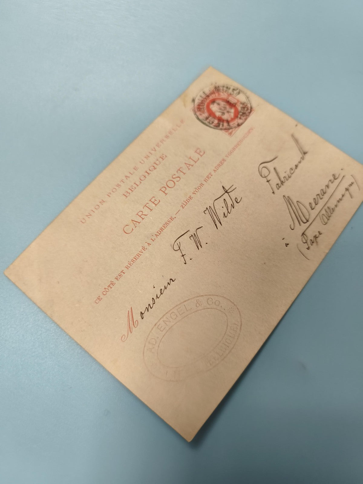 Ancienne carte postale début XXe philatélie France Belgique timbre rouge