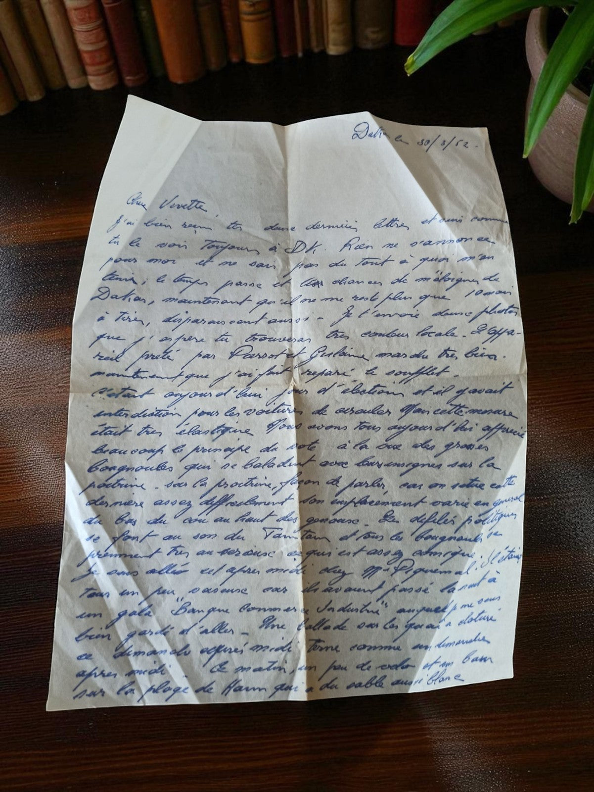 Lettre manuscrite ancienne 1952 bleue adressée Vivette vintage écriture d'époque