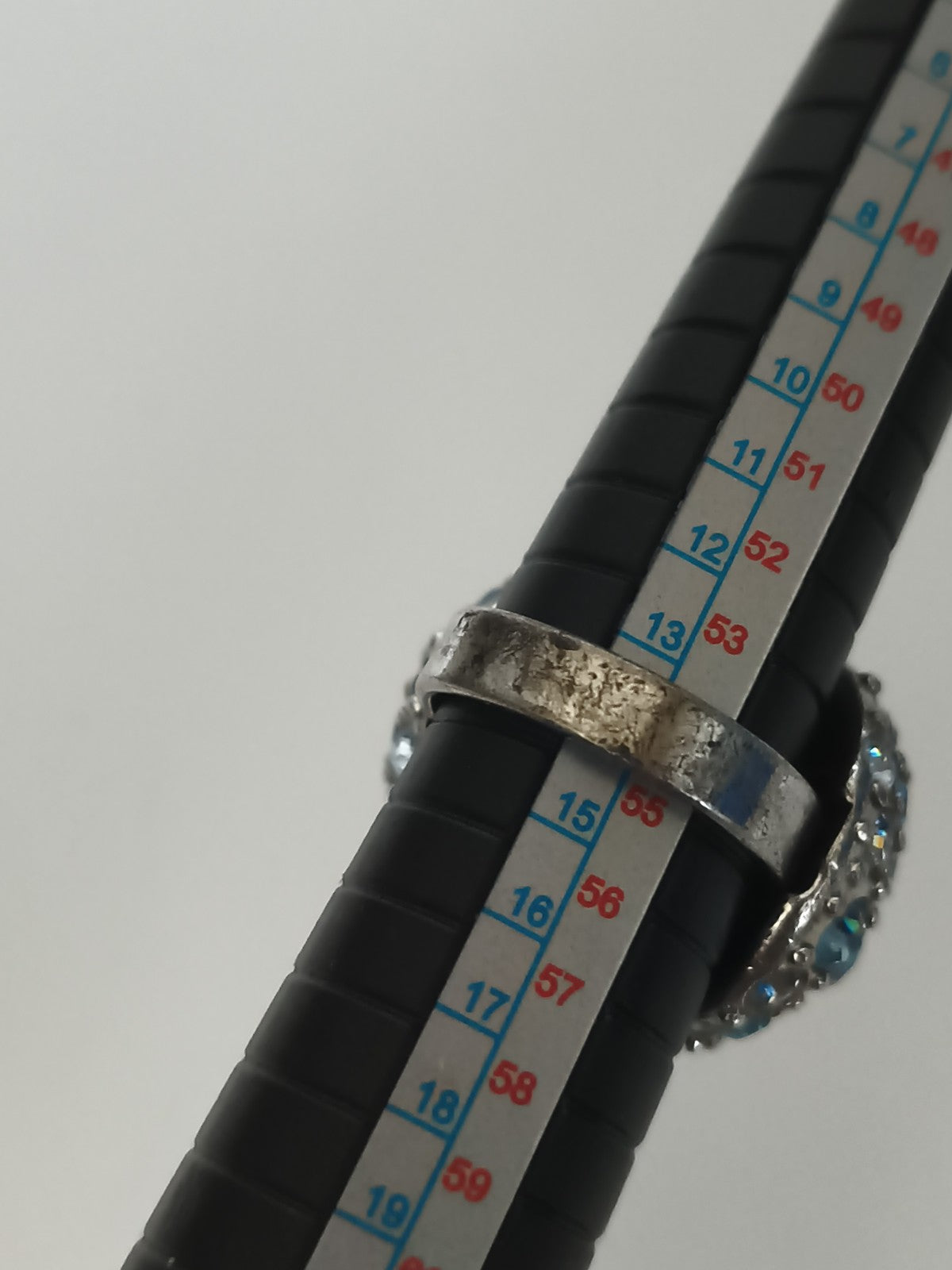 Bague vintage pavée strass bleu, style cocktail, taille 54, rétro années 60