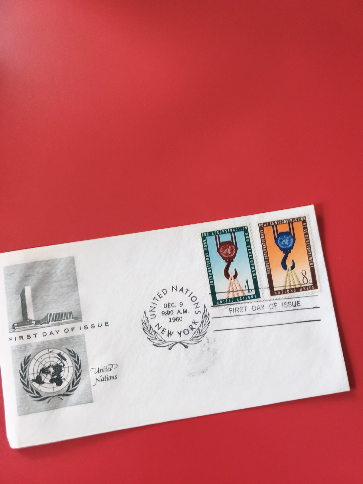 Enveloppe philatélie ONU First Day of Issue 1960 timbres colorés New York
