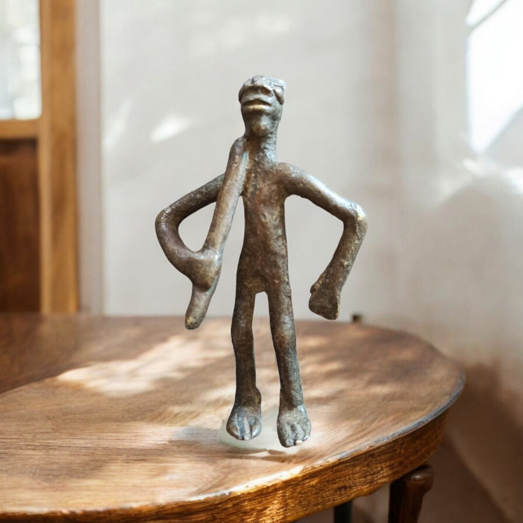 Statuette africaine bronze Gabon style primitif vintage sculpture artisanat