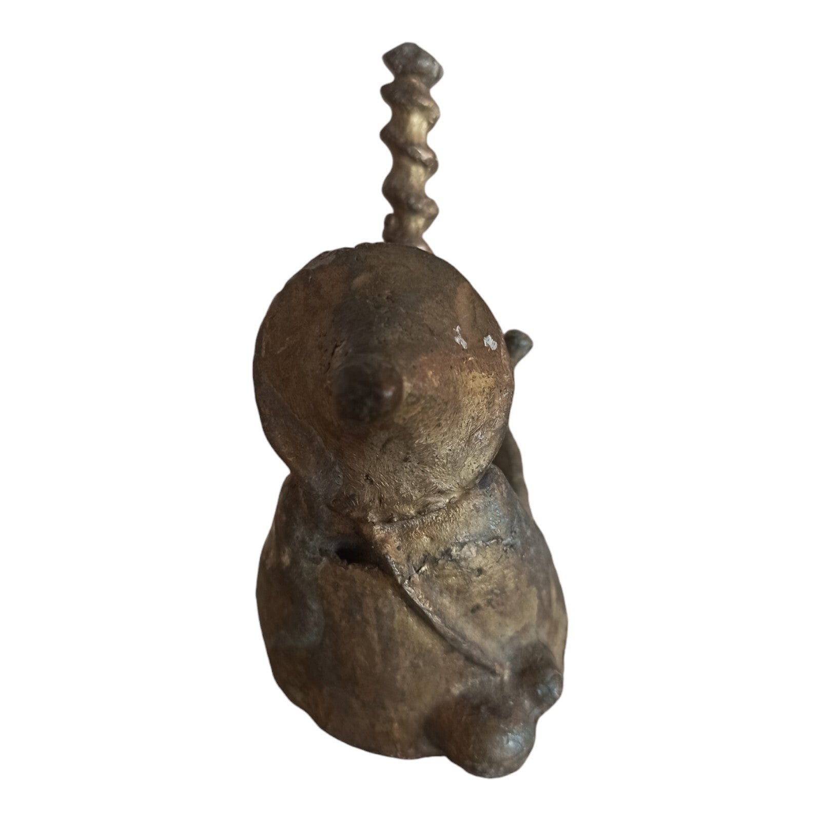 Statuette bronze musicien africain XXe, sculpture artisanale, chapeau conique