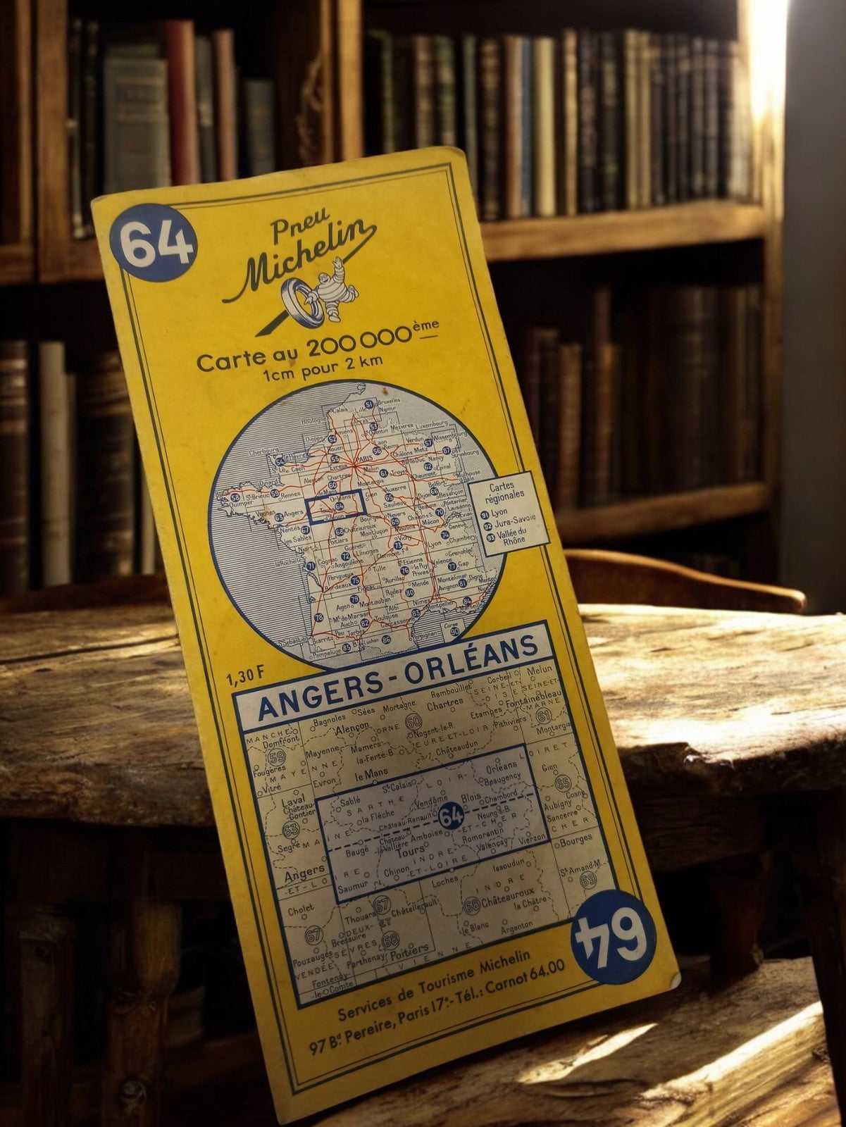 Carte routière Michelin 64 Angers Orléans vintage ancien jaune déco rétro