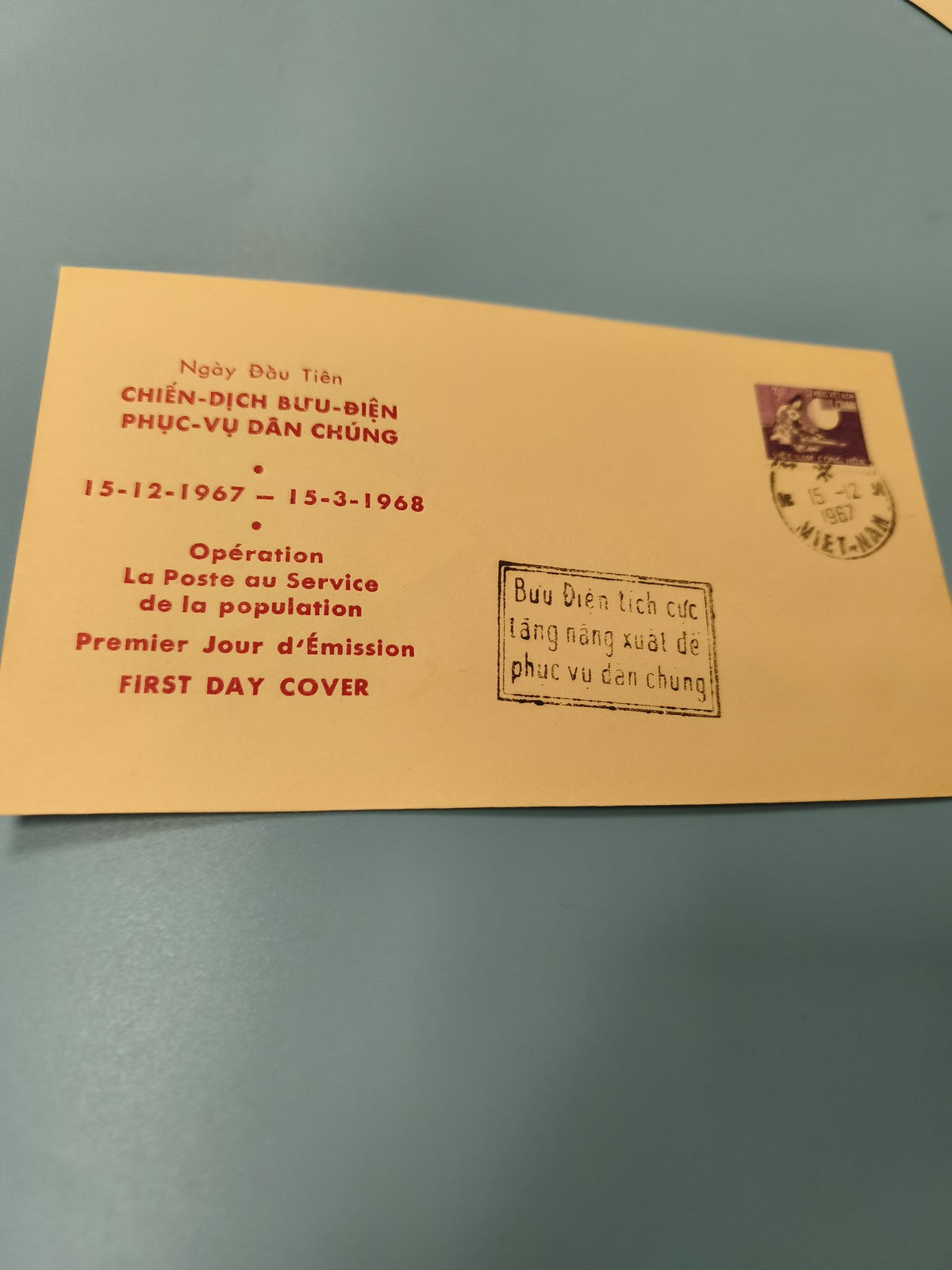Ancienne enveloppe FDC Vietnam 1967, timbre et cachet Premier Jour