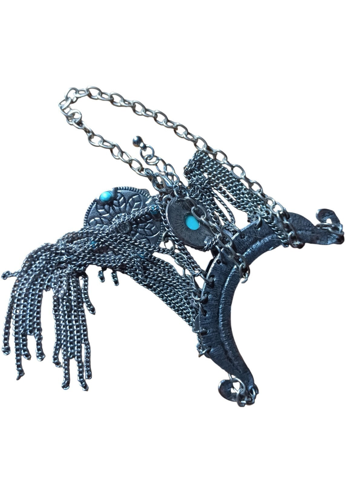 Collier ethnique vintage bleu, pendentif à chaînes, style bohème, pierre naturel
