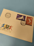 Ancienne enveloppe philatélie Jeux Olympiques Montréal 1976, timbres Roumanie