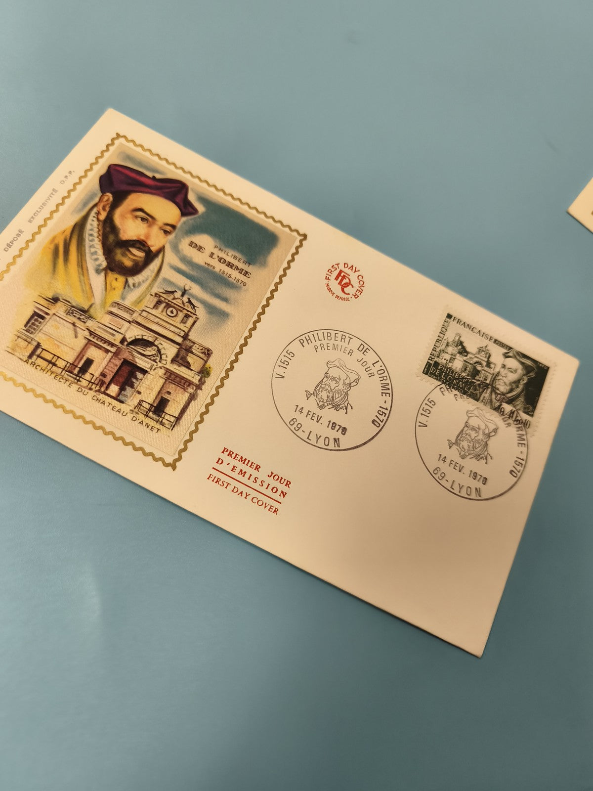 Enveloppe premier jour Philibert de l'Orme FDC Lyon 1970 timbre illustré
