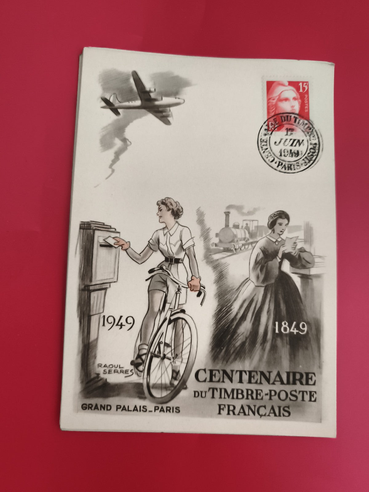 Lettre illustrée 1949 Centenaire timbre-poste français Grand Palais Paris Philat