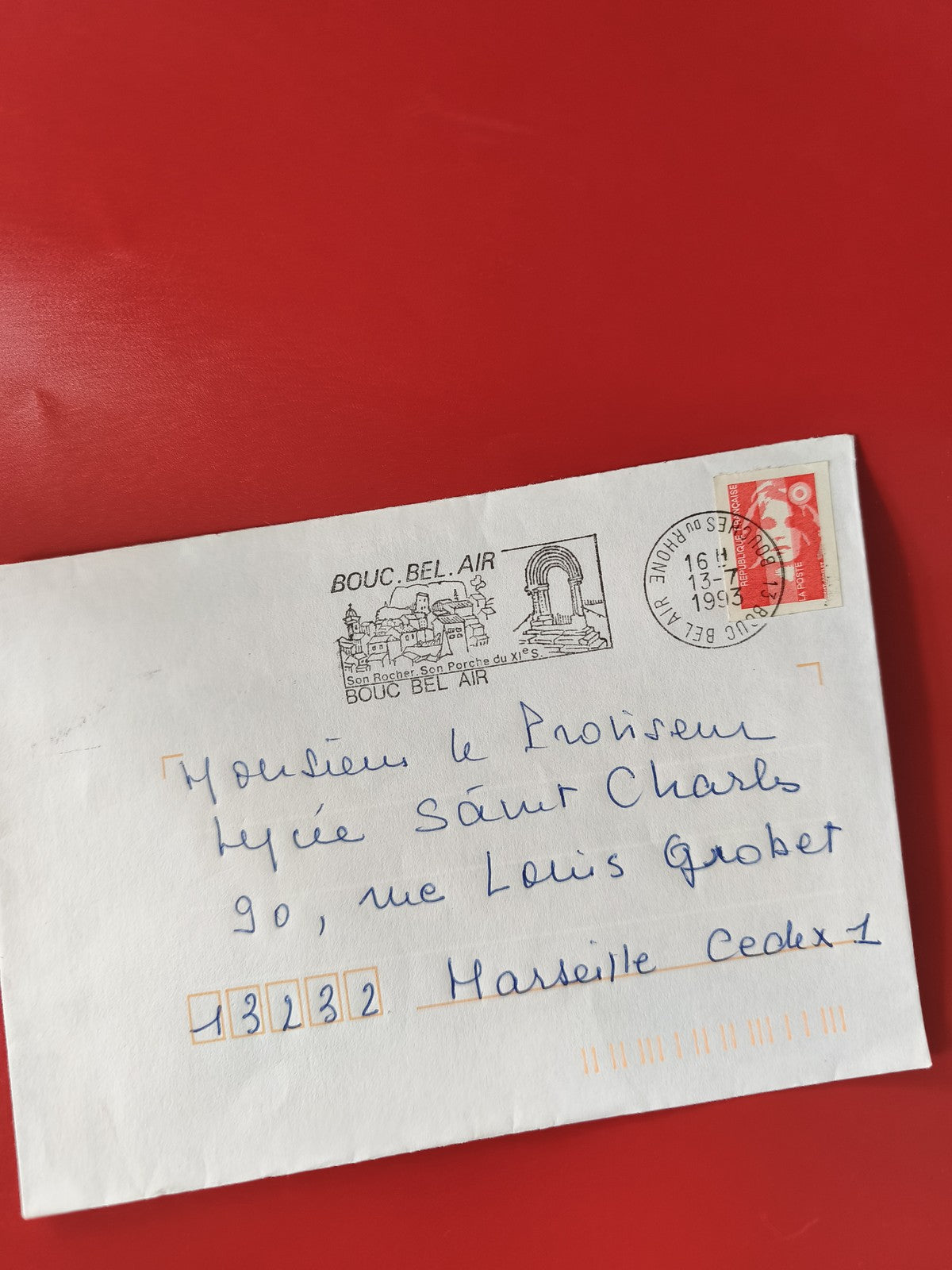 Enveloppe philatélie oblitérée Bouc Bel Air timbre Marianne rouge Marseille