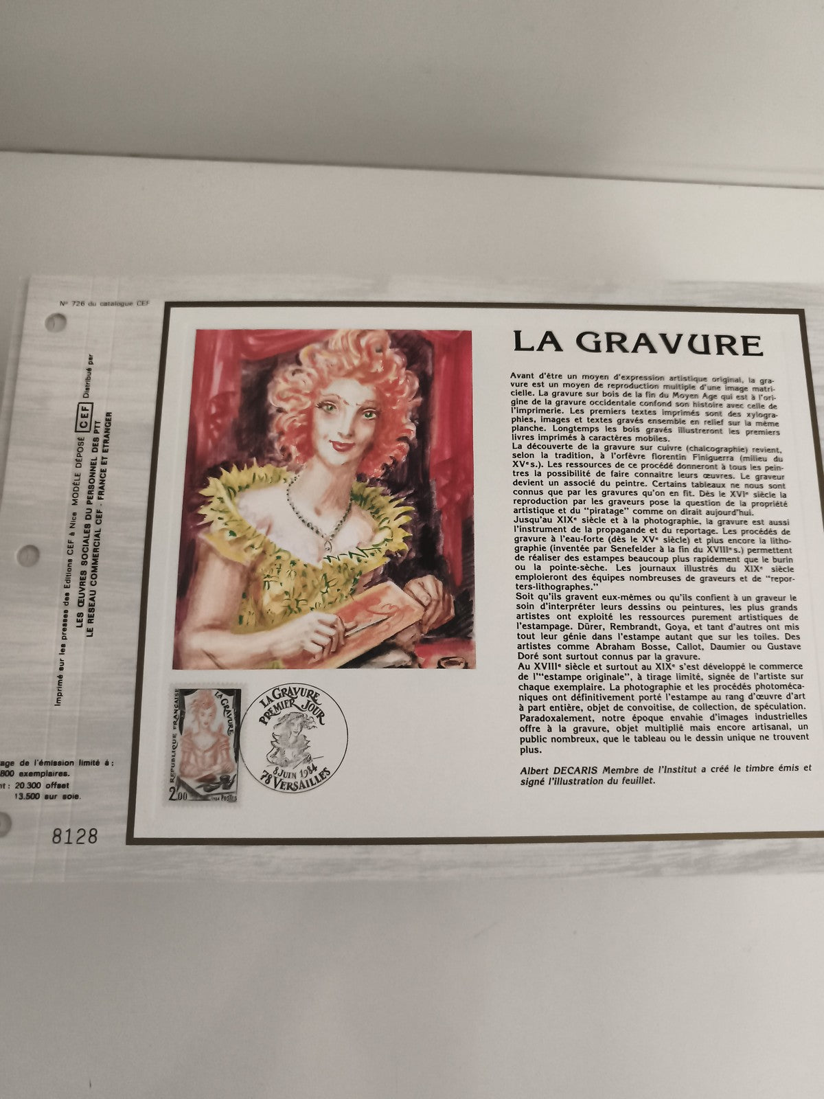 Feuillet CEF La Gravure 1994 Albert Decaris timbre oblitéré Premier Jour