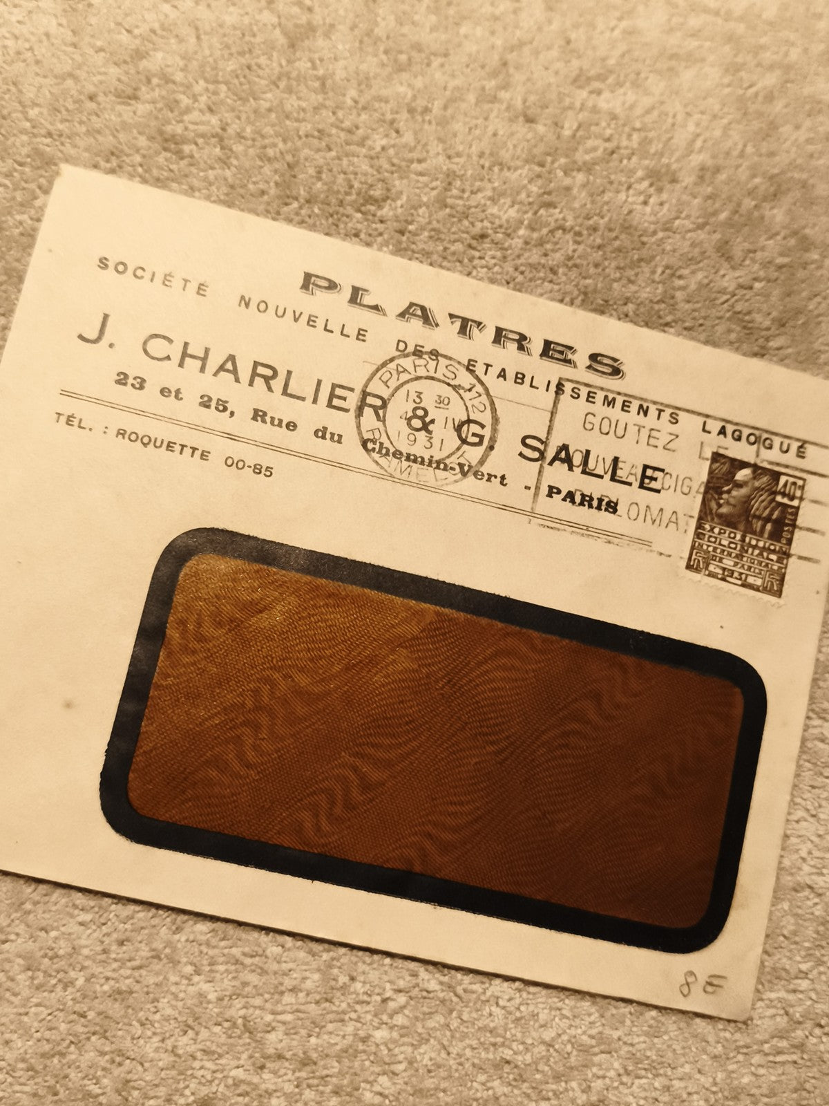 Carte postale entreprise J. Charlier Paris 1931 timbre oblitéré philatélie (Ref