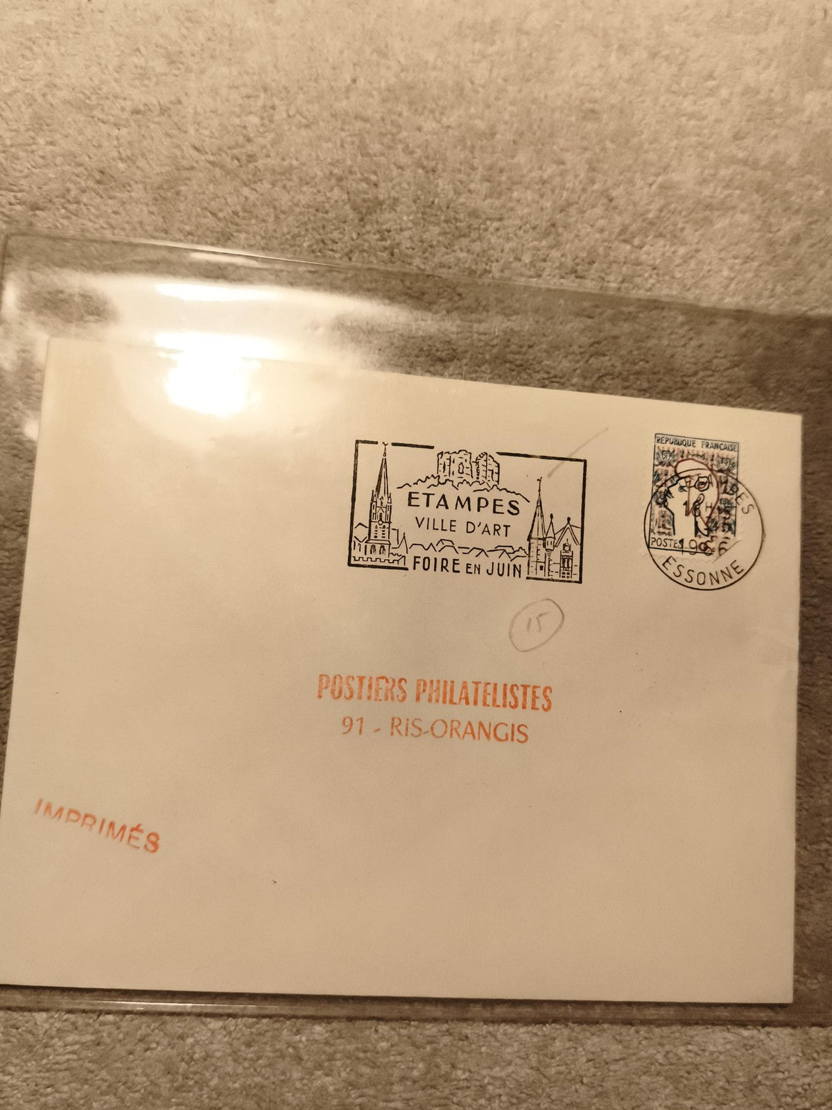 Lettre philatélique Étampes Ville d’Art cachet 91 Ris-Orangis Essonne philatelie
