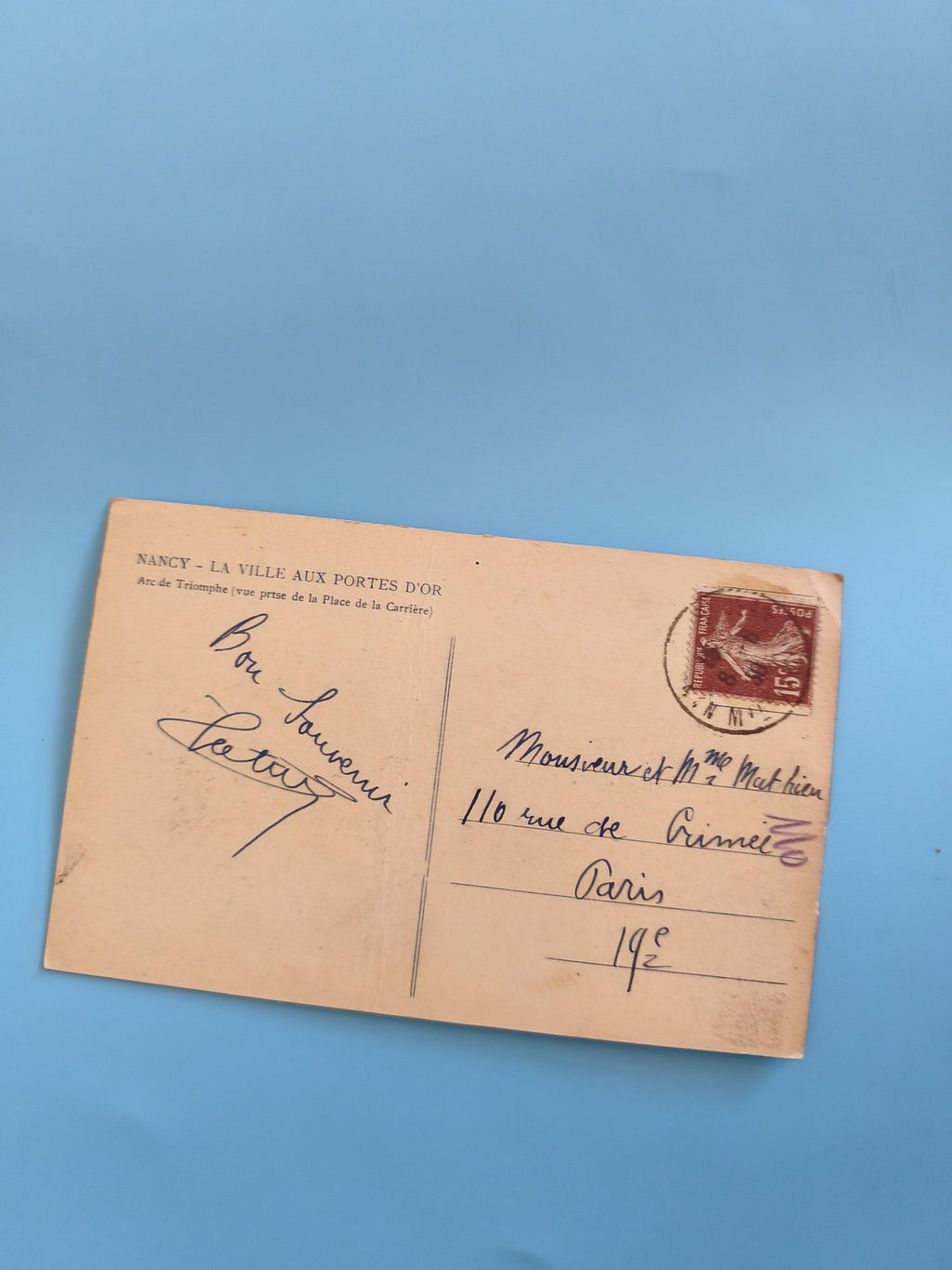 Carte postale ancienne vintage oblitérée de Nancy, collection rétro France