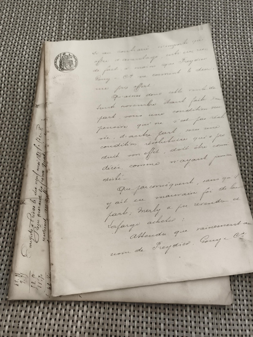 Ancien document manuscrit XIXe sceau encre papier timbré France vintage