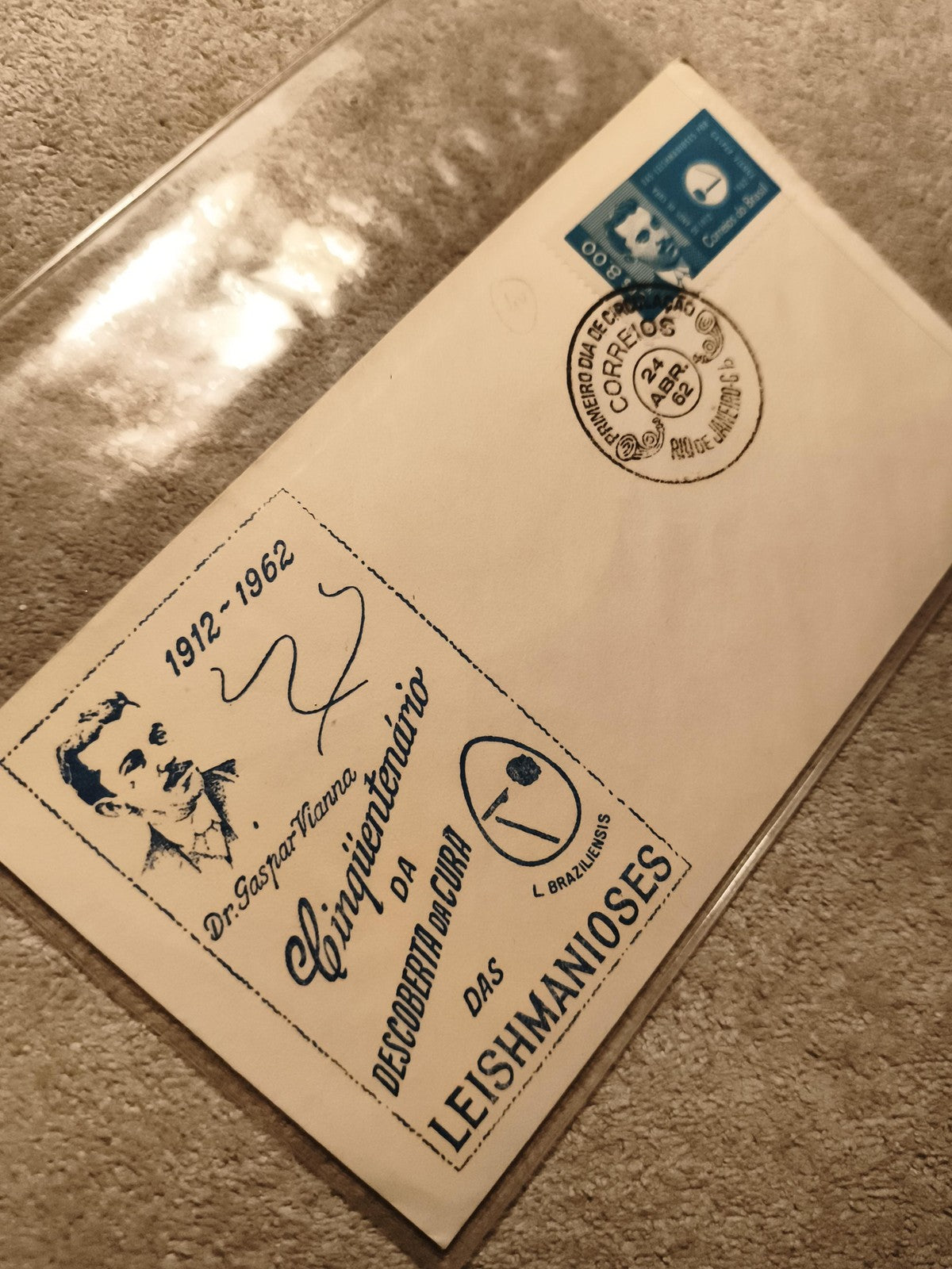 Lettre premier jour Brésil 1962 Dr Gaspar Vianna timbre commémoratif philatélie