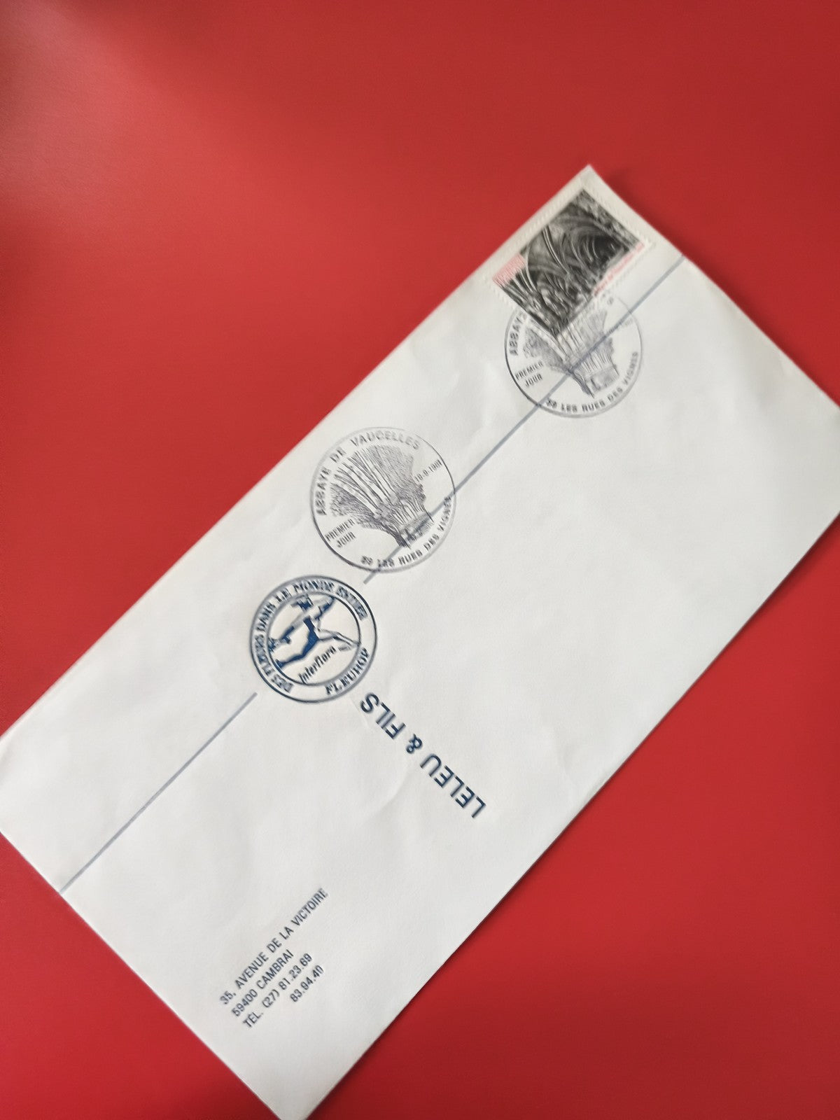 Enveloppe philatélie oblitérée avec timbre et cachets Besançon Vaudelles