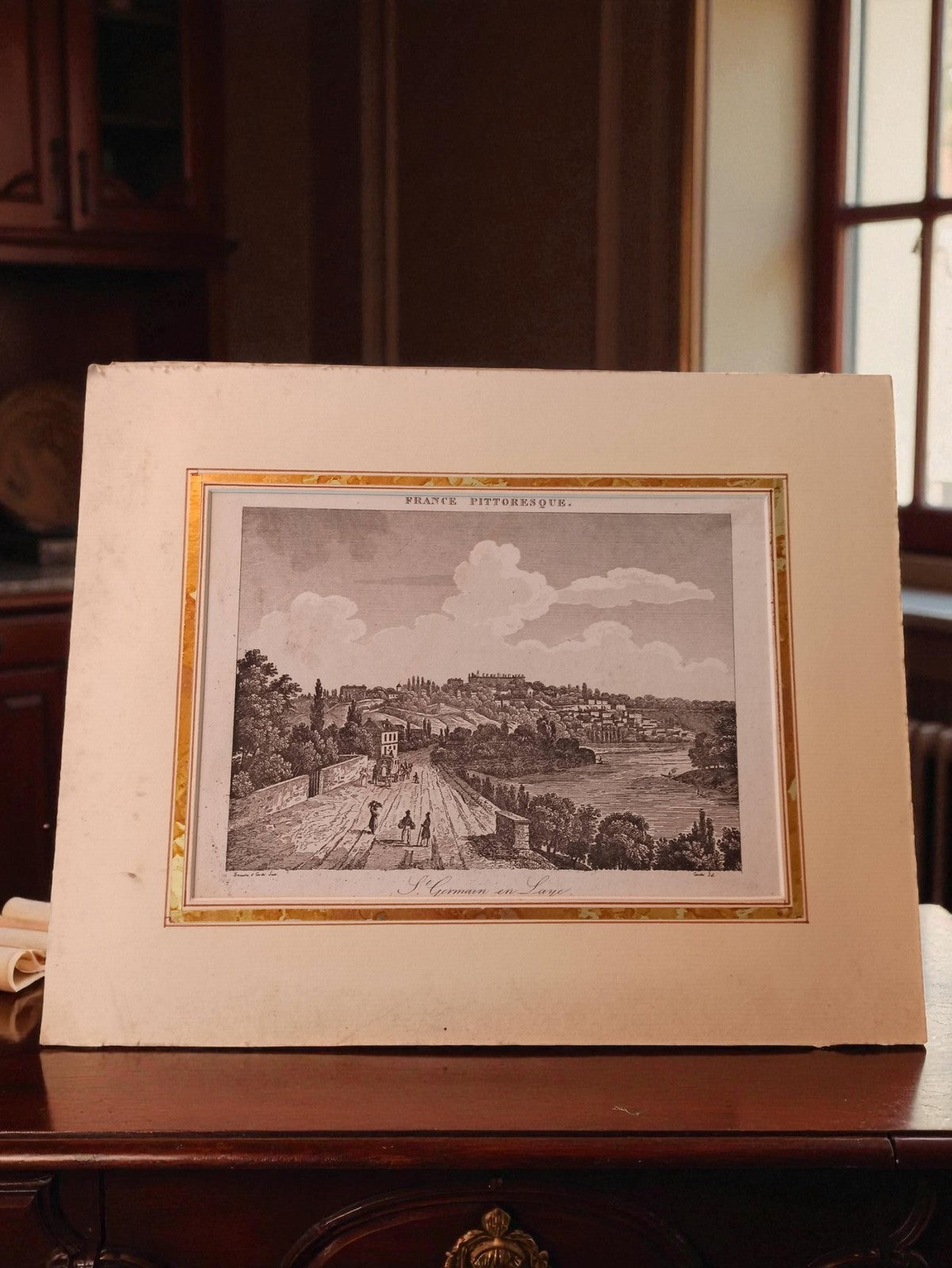 Petite gravure ancienne St Germain en Laye, vintage, art rétro, déco murale