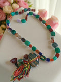 Collier en pierres naturelles vintage, style rétro, pièce unique