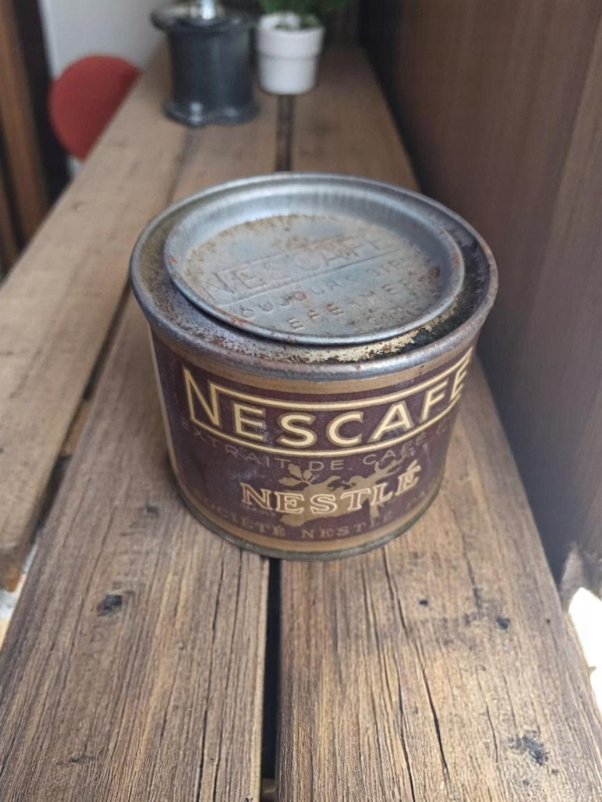 Boîte métal vintage Nescafé Nestlé, déco rétro cuisine, ancienne conserve café