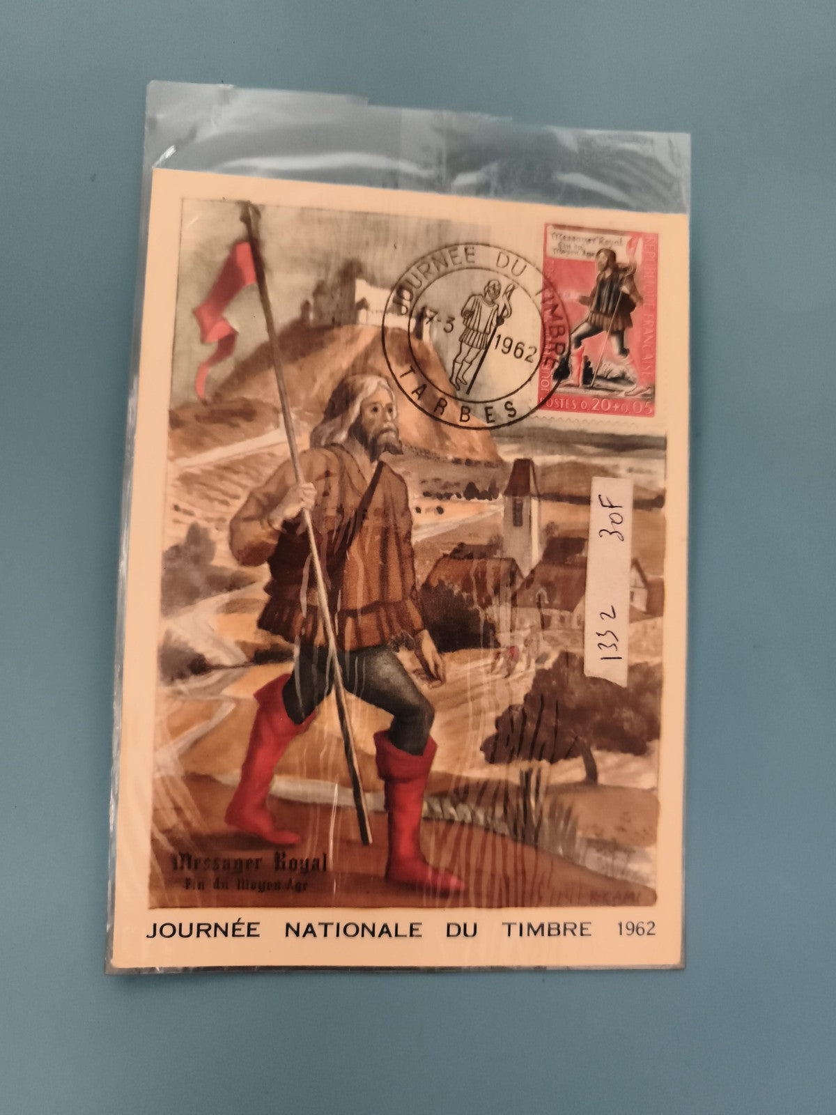 Carte philatélique Journée du Timbre 1962 Tarbes Messager Royal affranchie